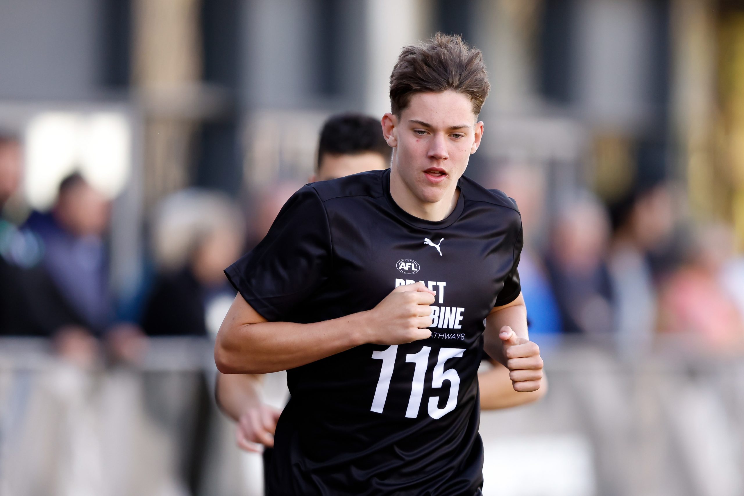 Connor O'Sullivan participates in the 2km time trial during the 2023 AFL National Draft Combine.