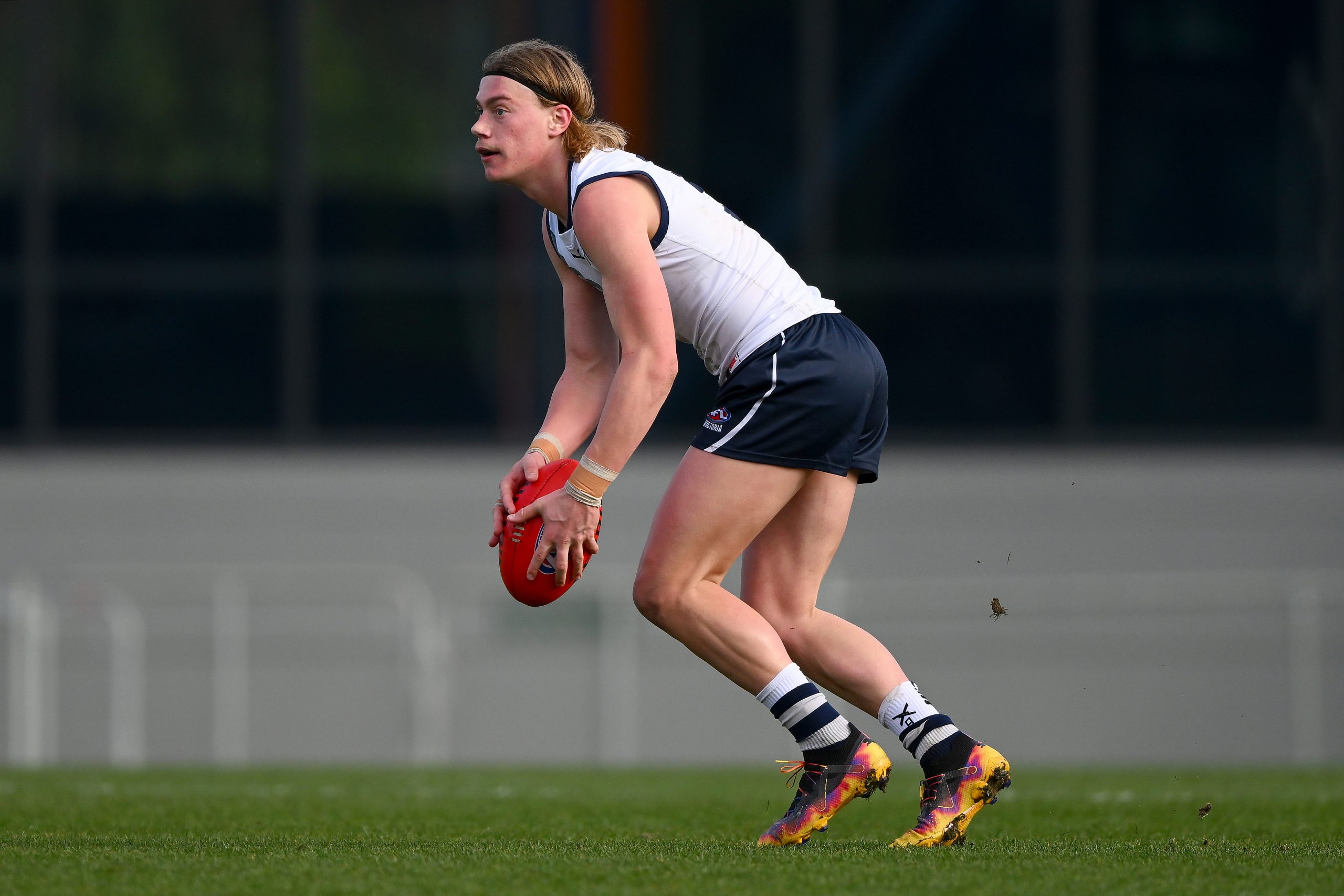 MELBOURNE, AUSTRALIA - JULY 16: Harley Reid of Vic Country takes possession of the ball during the 2023 U18 Boys Championships match between Vic Country and Vic Metro at Ikon Park on June 16, 2023 in Melbourne, Australia. (Photo by Morgan Hancock/AFL Photos via Getty Images)