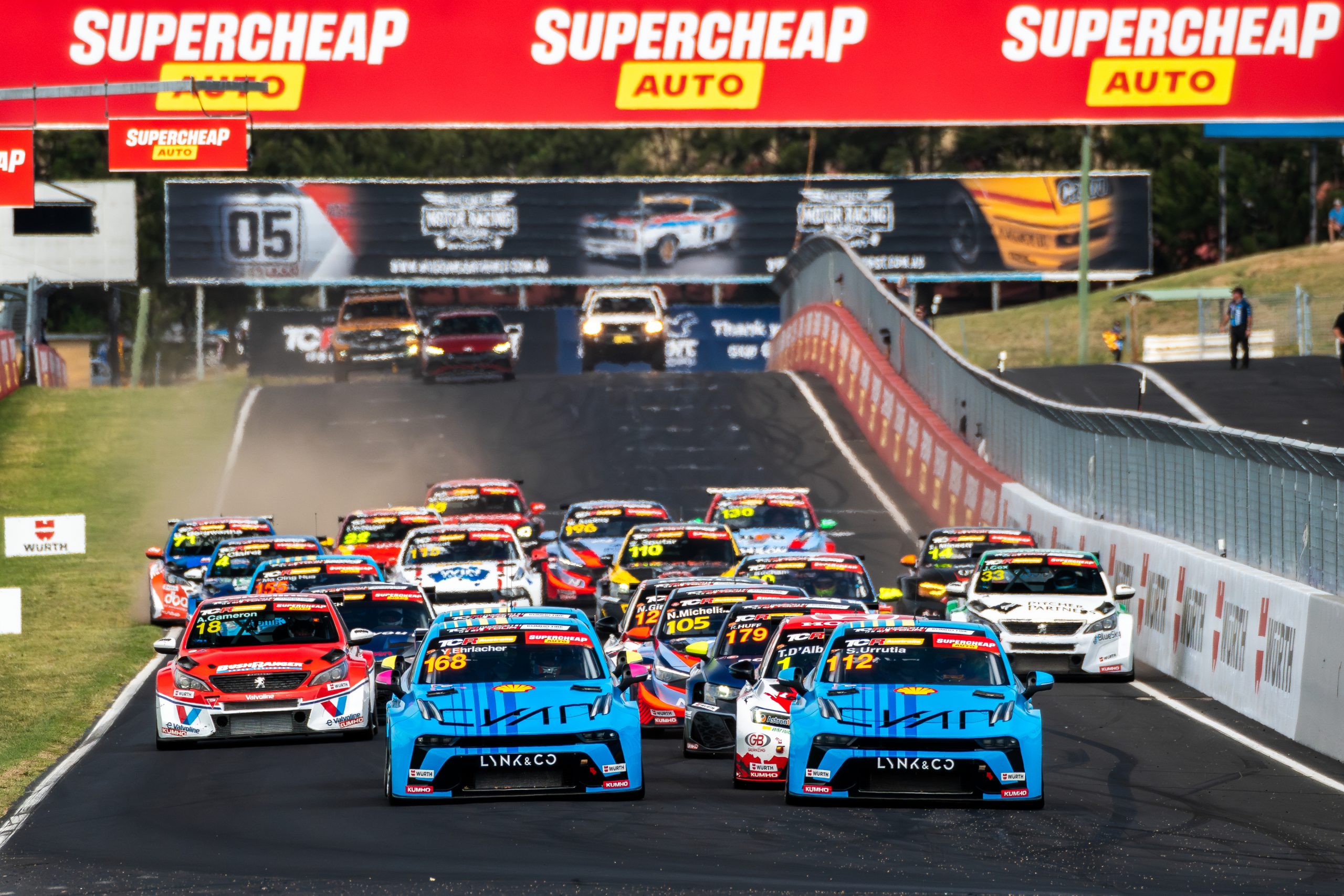 The start of the third TCR World Tour/TCR Australia Series race at Mount Panorama.