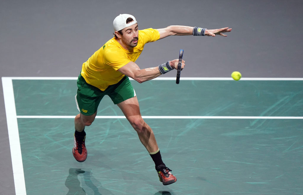 Australia's Jordan Thompson in action during the 2023 Davis Cup quarter-finals.