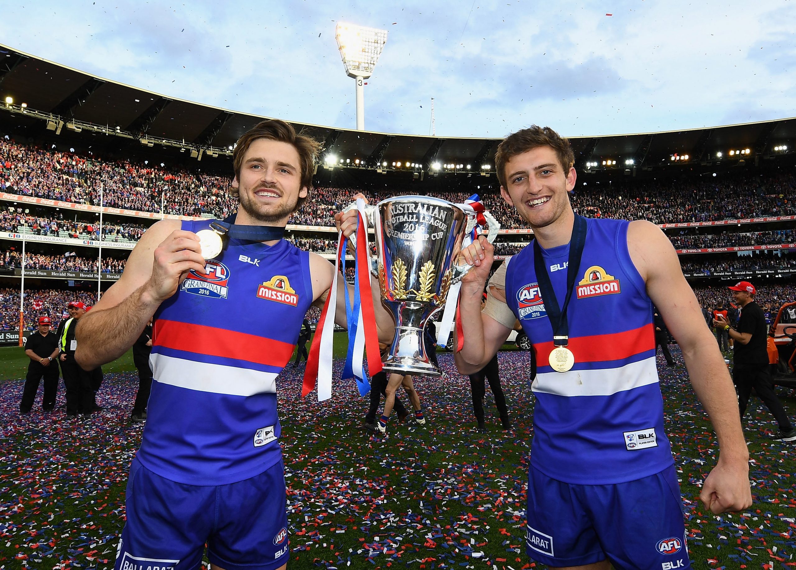 Joel Hamling and Fletcher Roberts after the 2016 grand final