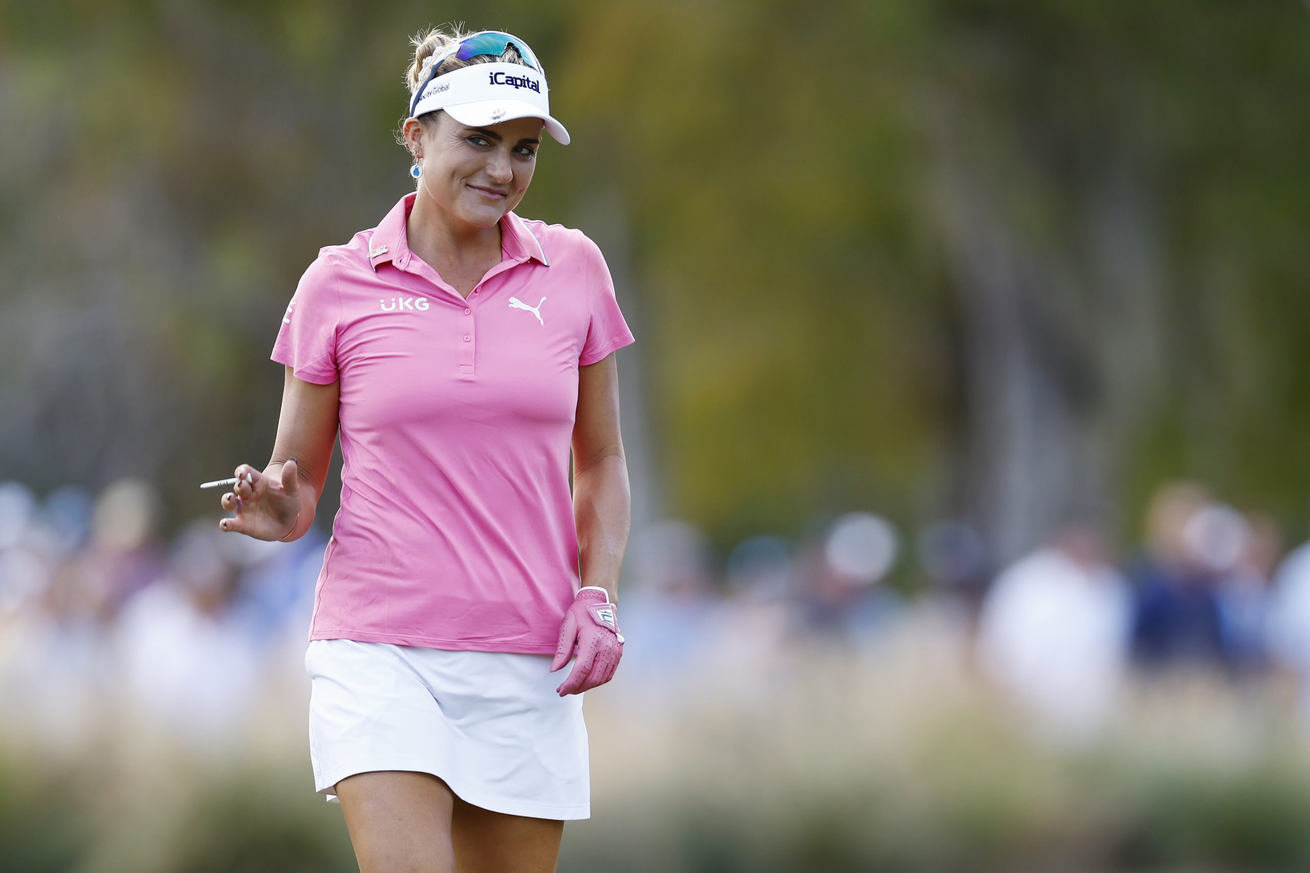 Lexi Thompson of the United States celebrates her hole in one on the 16th green during the second round of the Grant Thornton Invitational at Tiburon Golf Club on December 09, 2023 in Naples, Florida. (Photo by Douglas P. DeFelice/Getty Images)