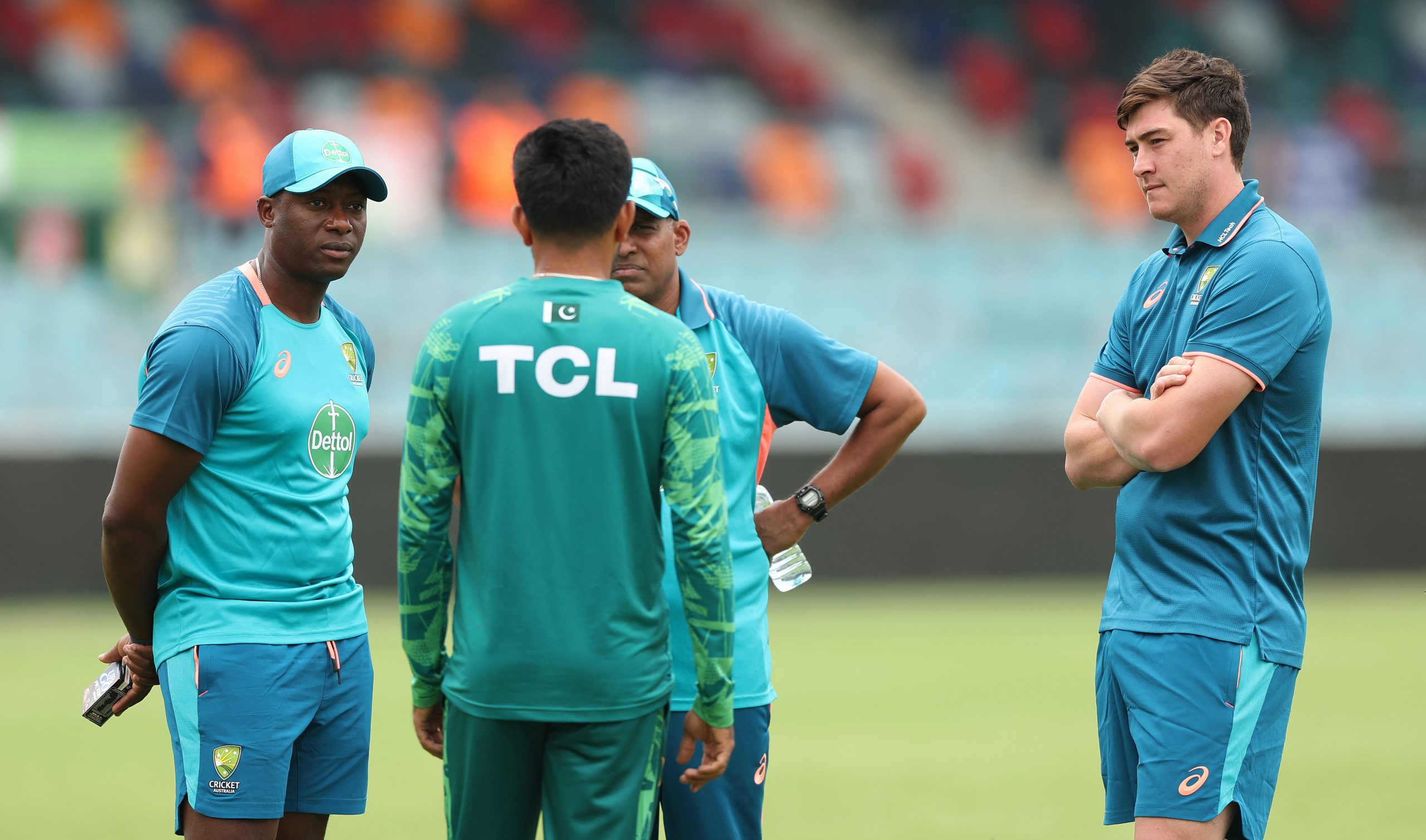 Matthew Renshaw of the Prime Ministers XI looks on during a delay to the start of play due to an overnight storm during day four of the Tour match between PMs XI and Pakistan at Manuka Oval on December 09, 2023 in Canberra, Australia. (Photo by Mark Metcalfe/Getty Images)