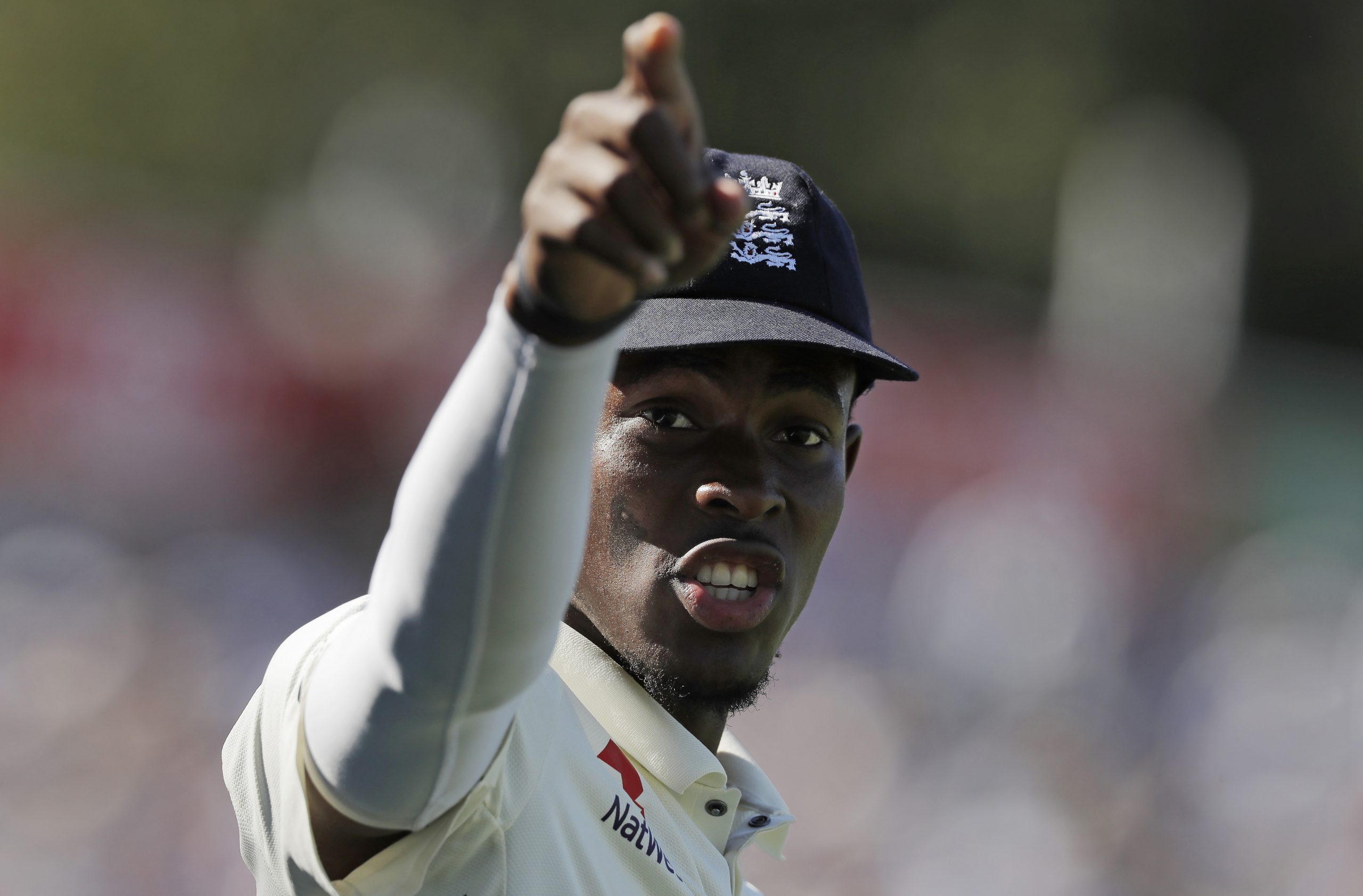 England bowler Jofra Archer after claiming a wicket in his over during day two of the England v Australia 5th Ashes test match at The Oval on September 13th 2019 in London (Photo by Tom Jenkins)