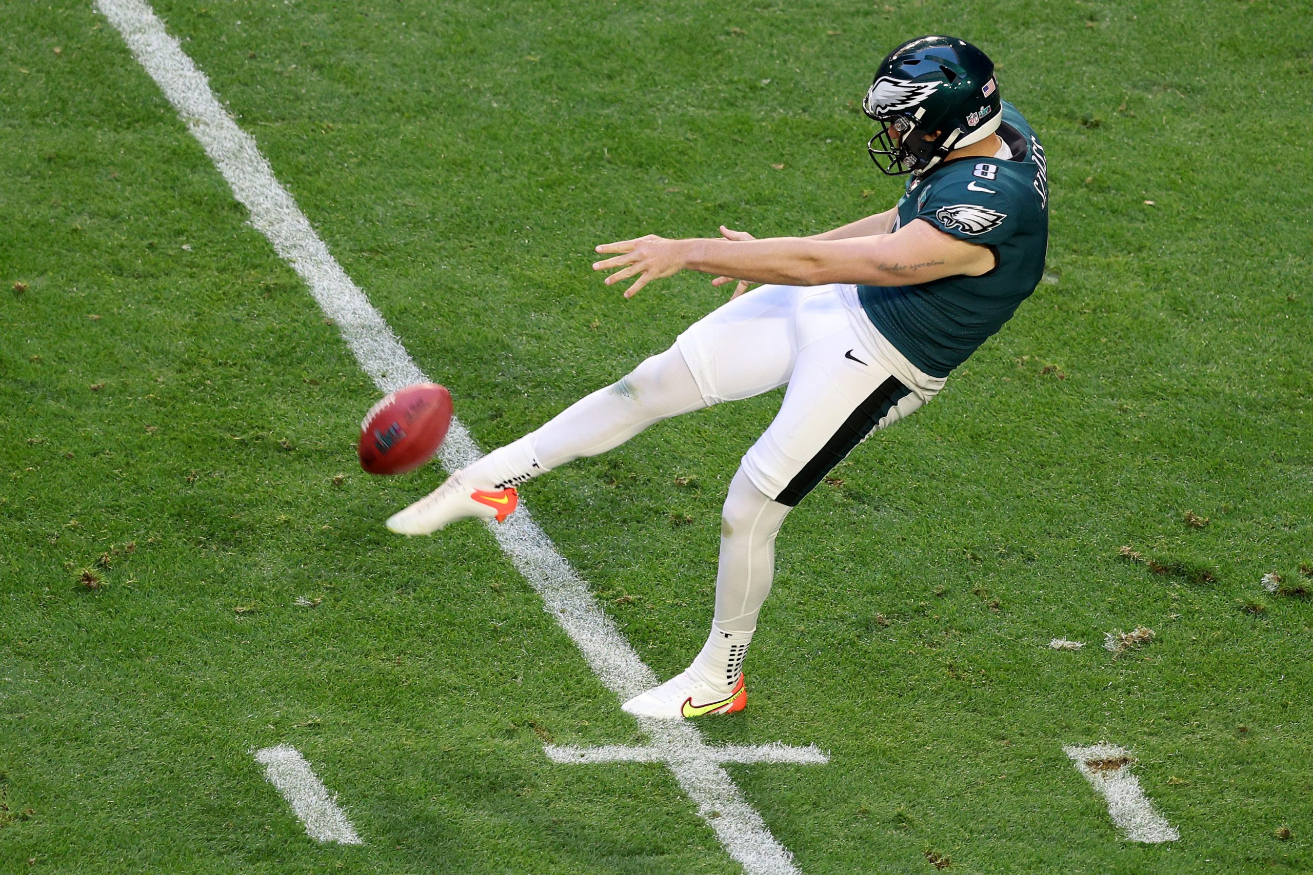 Australia's Arryn Siposs has his first piece of Super Bowl action.