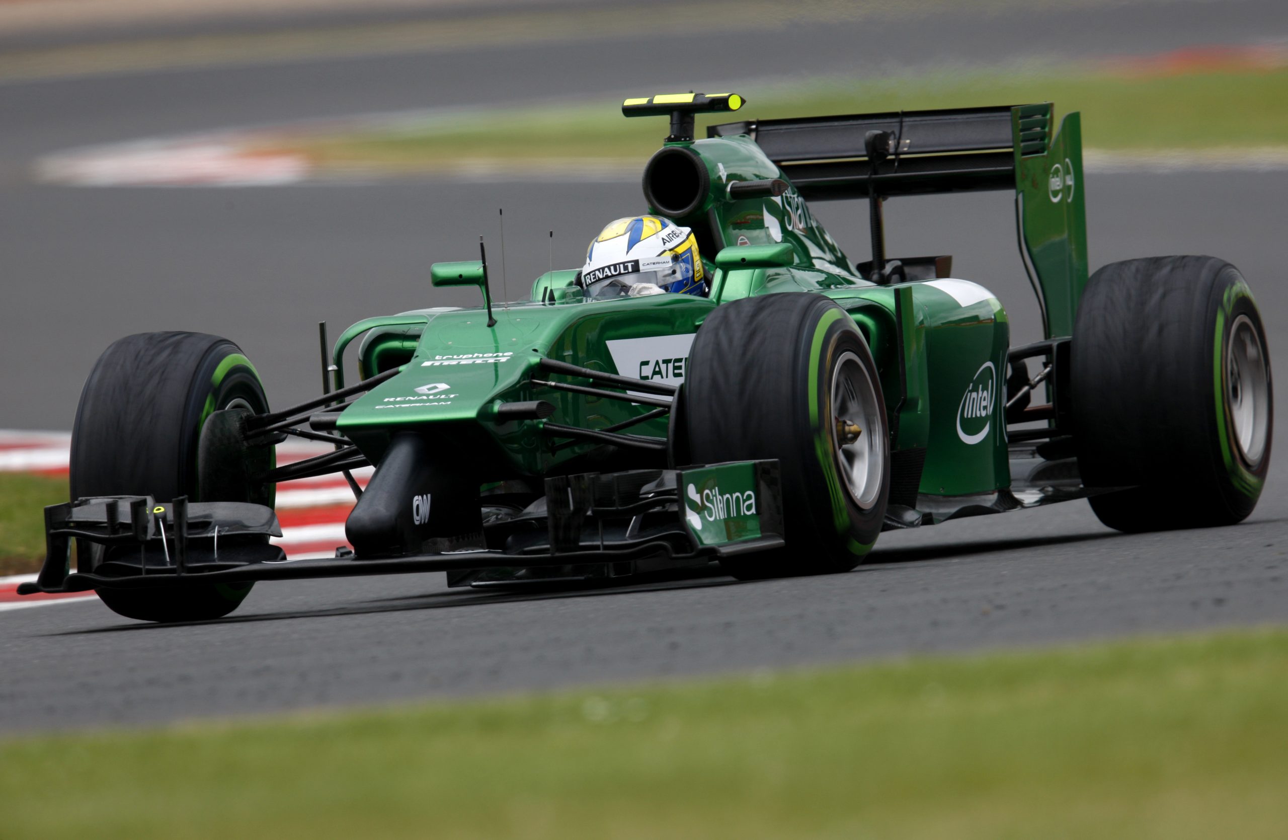 The Caterham of Marcus Ericsson during qualifying for the British Grand Prix in 2014.