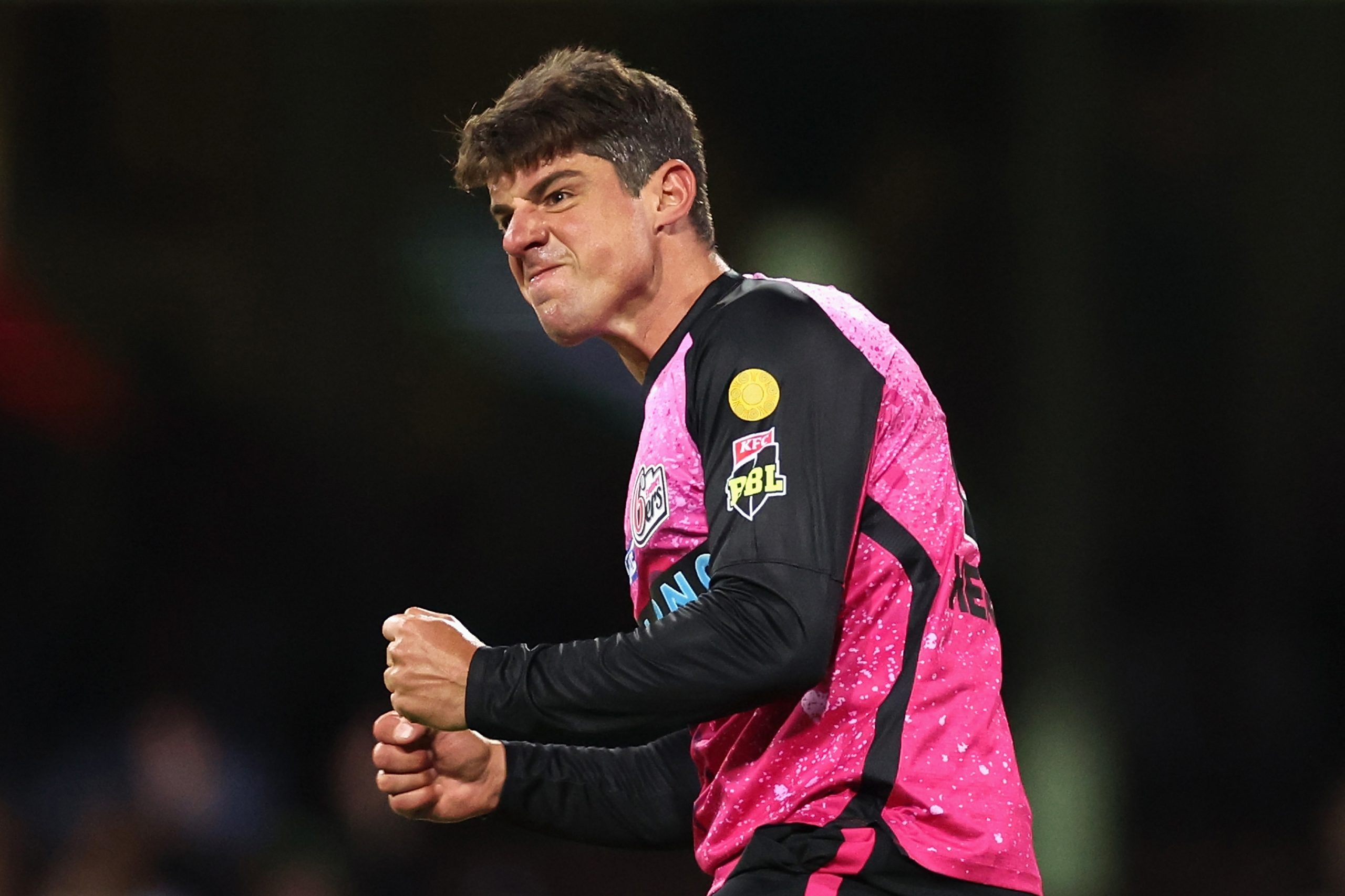 Moises Henriques of the Sixers celebrates dismissing Chris Lynn of the Strikers during the BBL match between Sydney Sixers and Adelaide Strikers at Sydney Cricket Ground, on December 22, 2023, in Sydney, Australia. (Photo by Cameron Spencer/Getty Images)