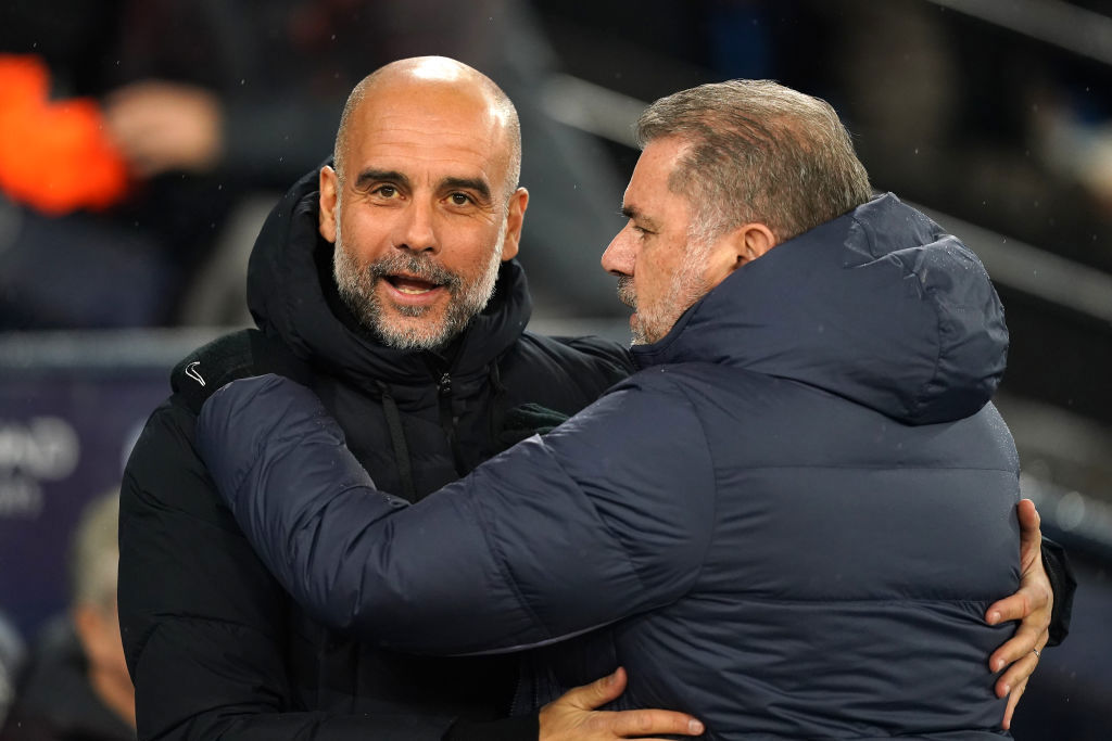 Manchester City manager Pep Guardiola and Tottenham manager Ange Postecoglou.