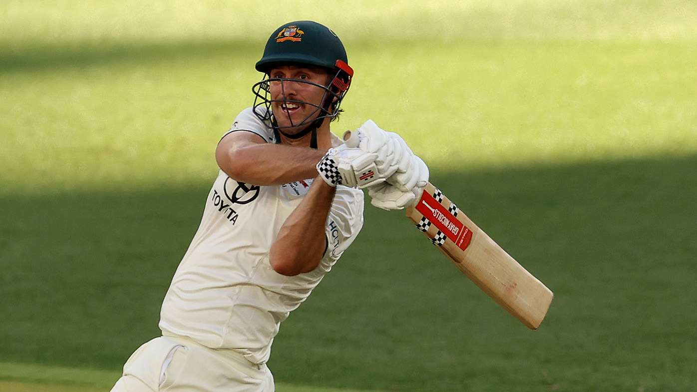 Mitch Marsh of Australia bats during day one of the Men's First Test match between Australia and Pakistan at Optus Stadium on December 14, 2023 in Perth, Australia. (Photo by Paul Kane/Getty Images)