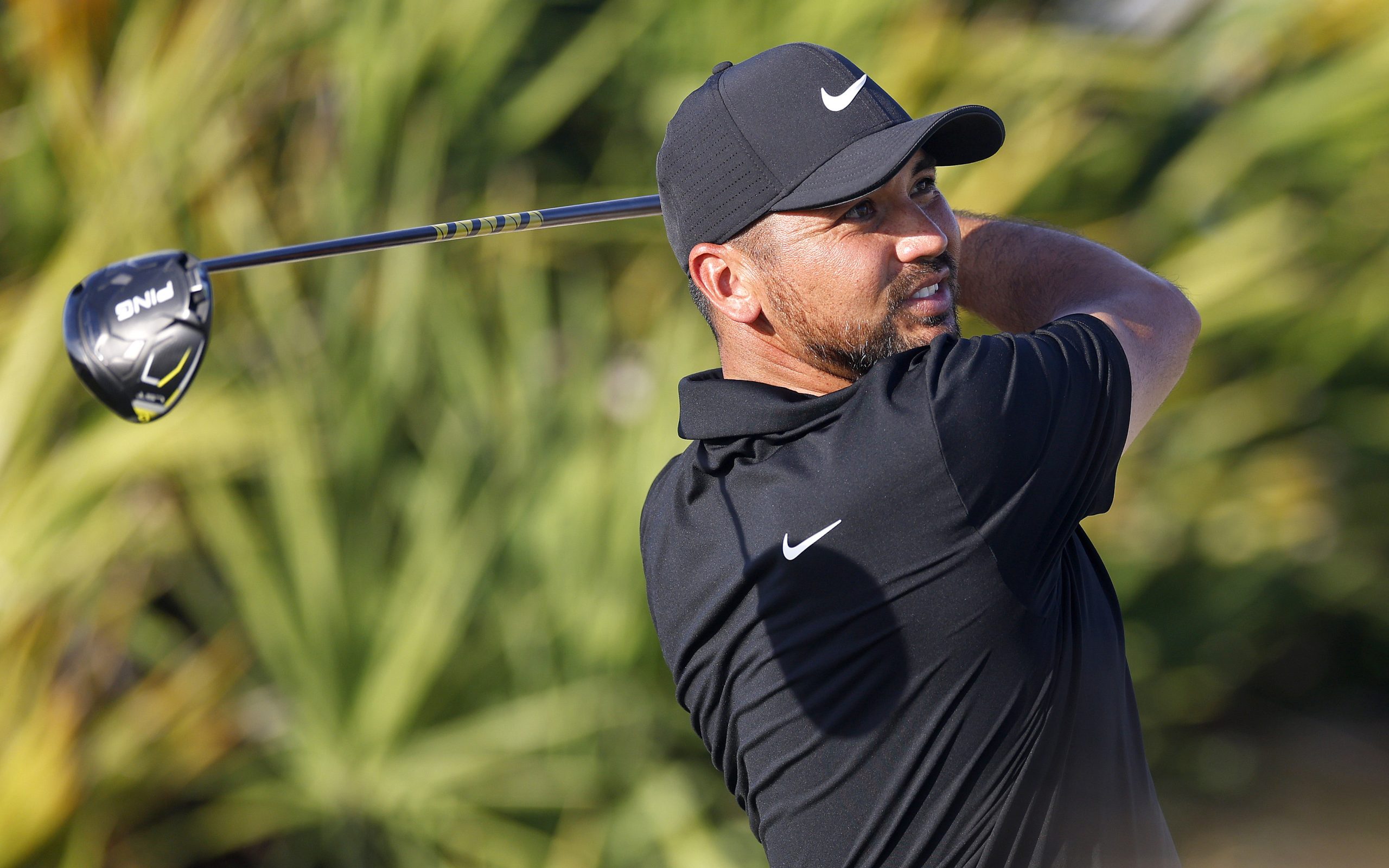 NASSAU, BAHAMAS - DECEMBER 02: Jason Day of Australia plays his shot from the 16th tee during the third round of the Hero World Challenge at Albany Golf Course on December 02, 2023 in Nassau.