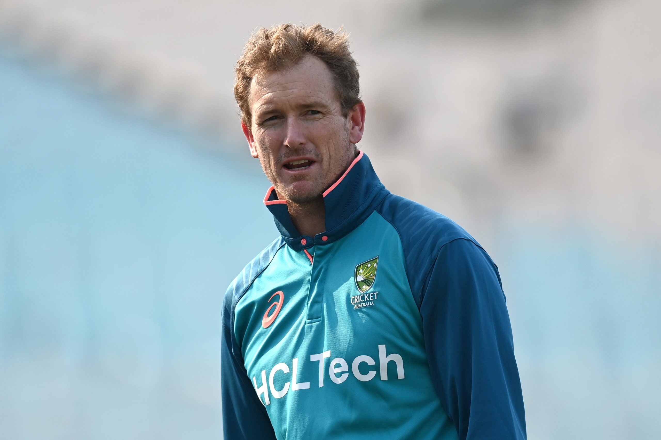 KOLKATA, INDIA - NOVEMBER 14: Australia chief selector George Bailey during a nets session at Eden Gardens on November 14, 2023 in Kolkata, India. (Photo by Gareth Copley/Getty Images)