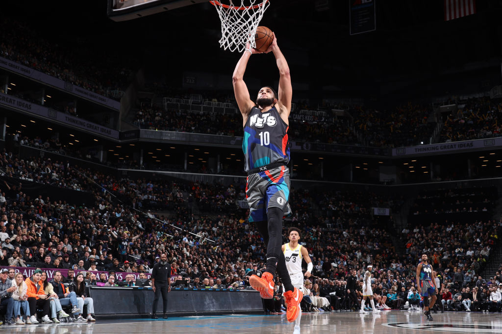 Ben Simmons of the Brooklyn Nets dunks the ball.