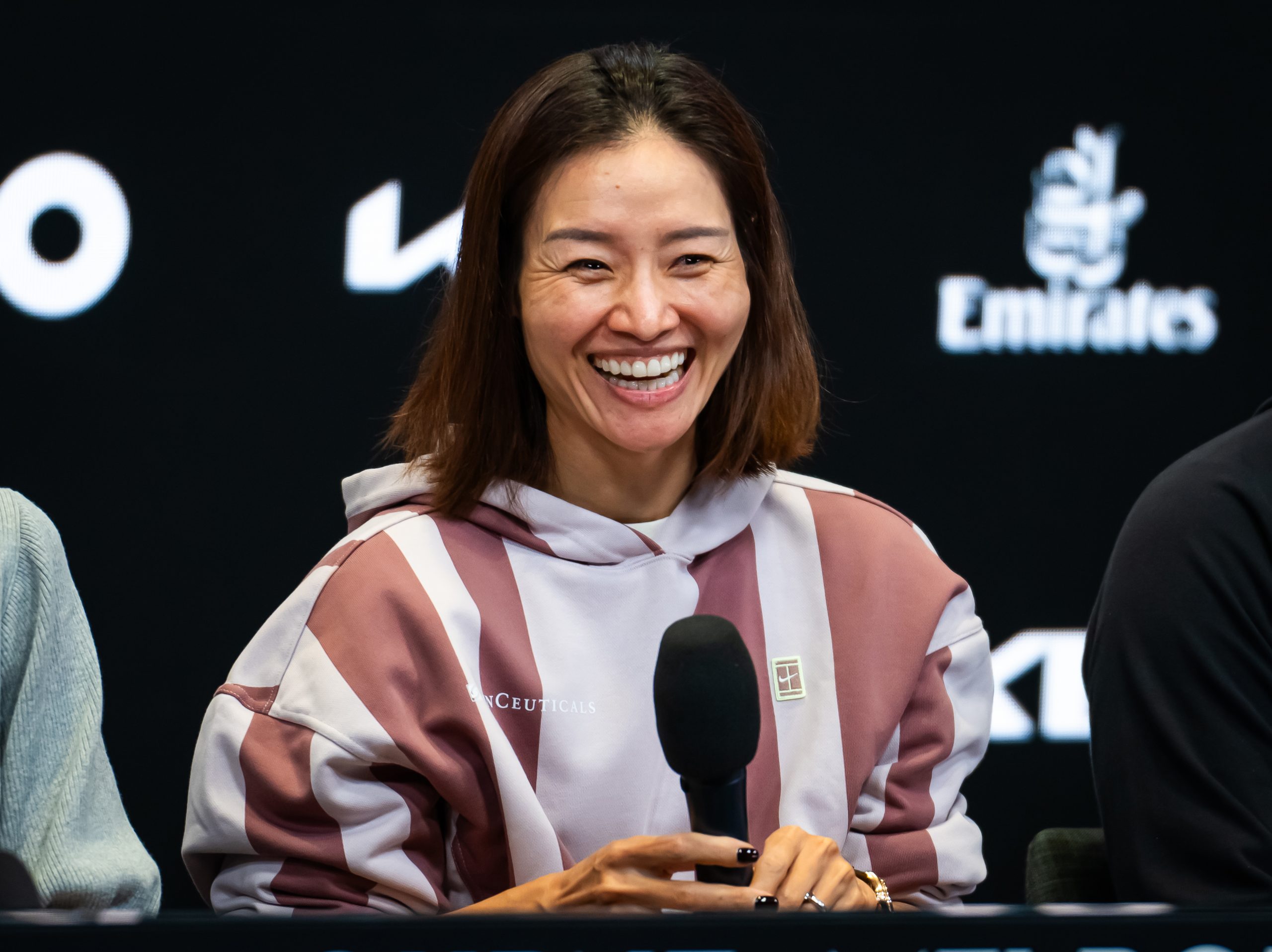 Li Na of China talks to the media on Day 9 of the Australian Open. 