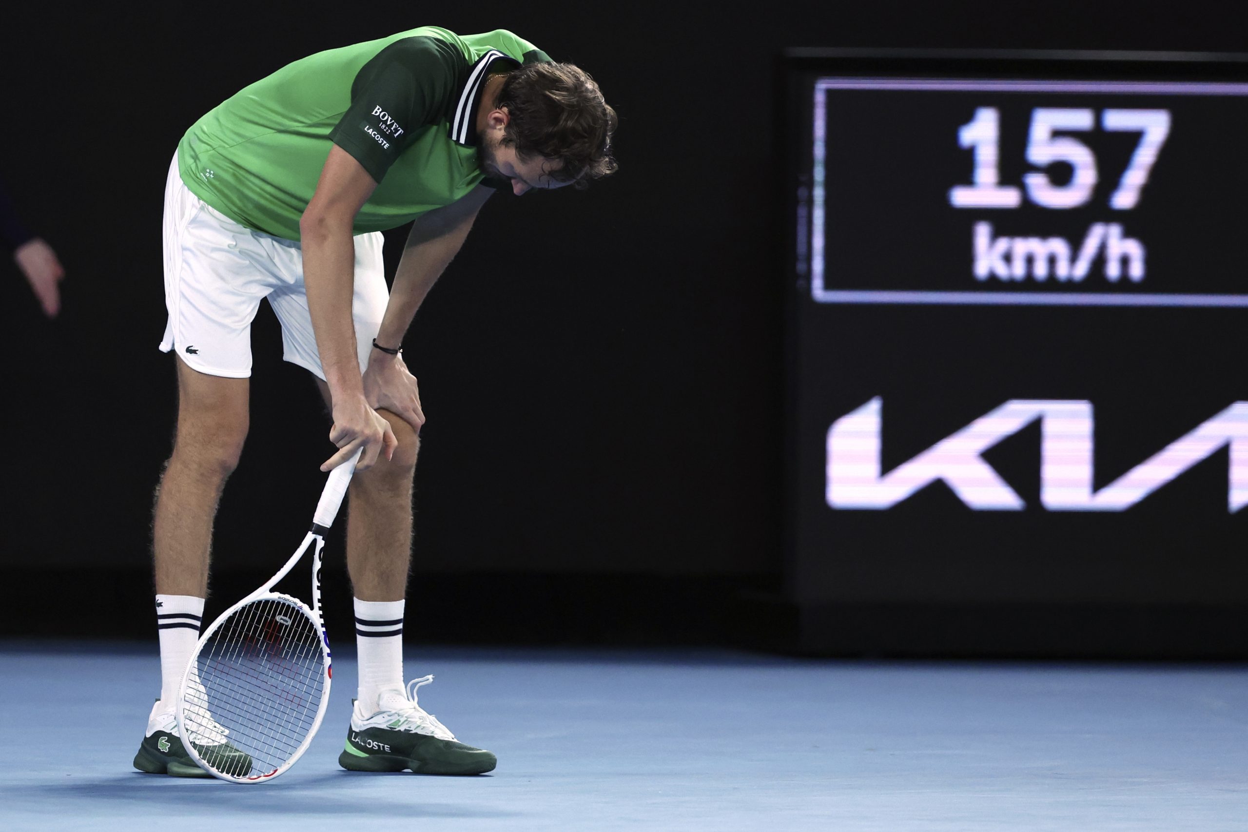 Daniil Medvedev of Russia reacts during his match against Jannik Sinner of Italy in the men's singles final at the Australian Open.