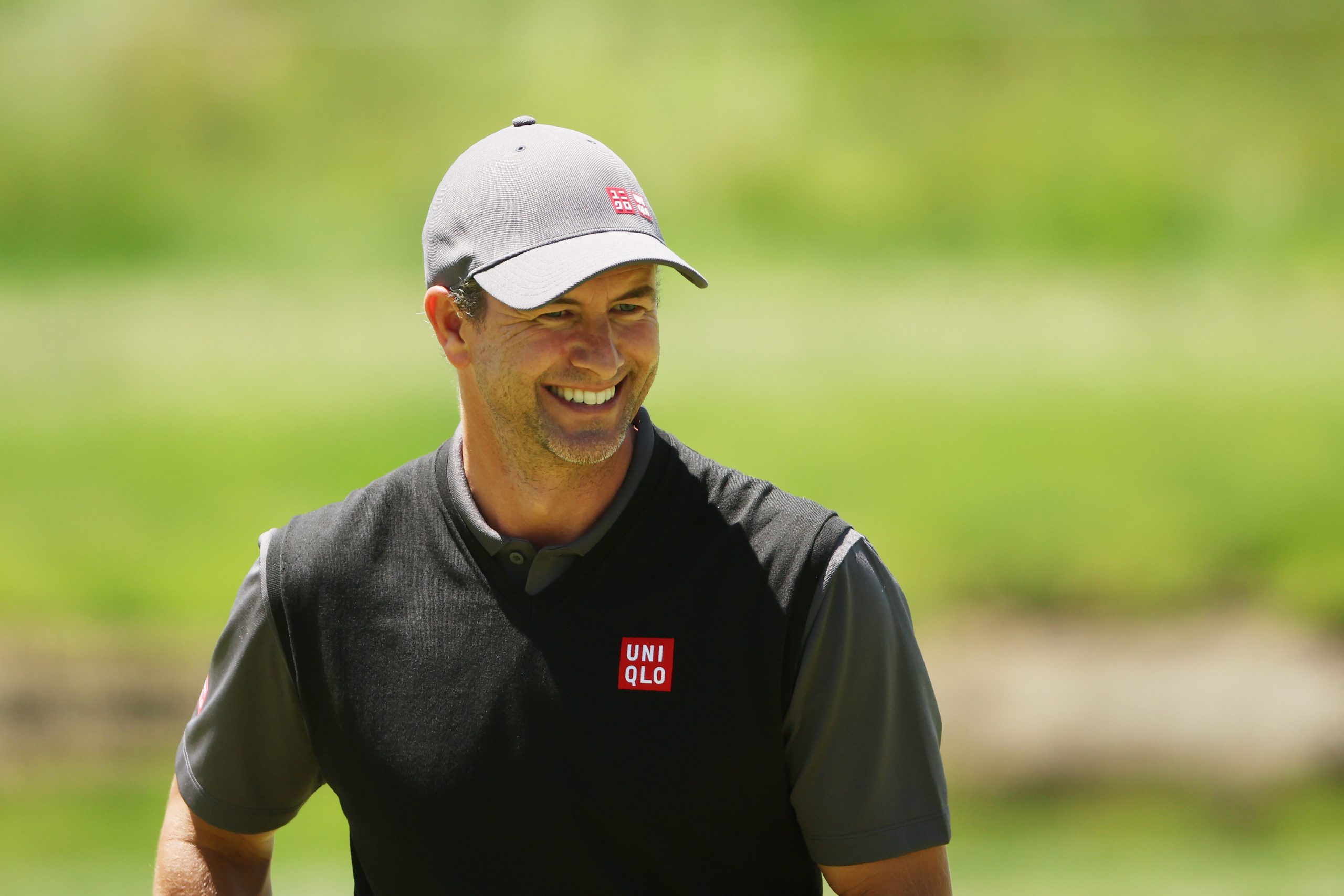 Adam Scott of Australia smiles on the 12th green during a practice round prior to the 122nd U.S. Open Championship at The Country Club on June 15, 2022 in Brookline, Massachusetts. (Photo by Patrick Smith/Getty Images)