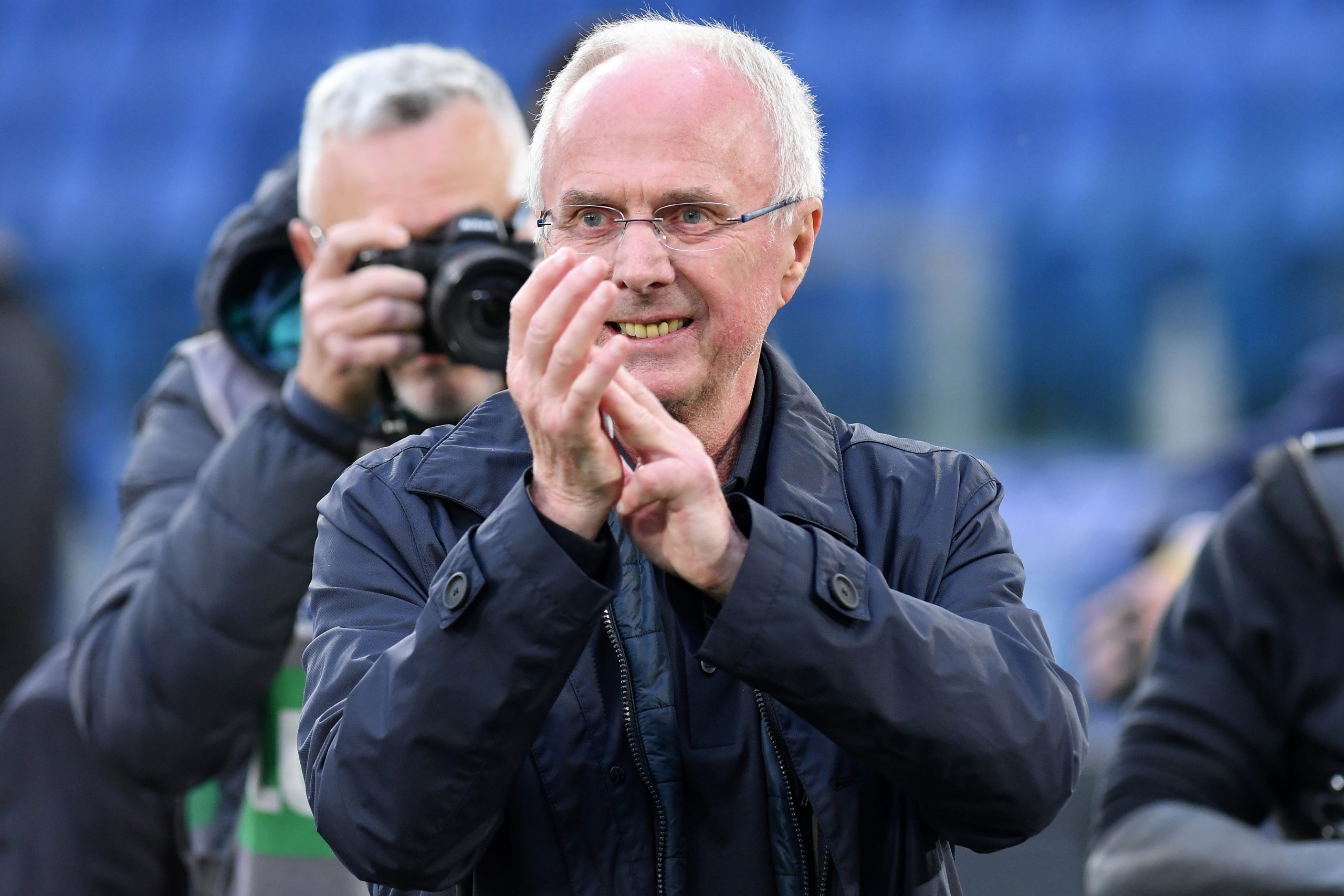 ROMA, ITALY - MARCH 19: Sven Goran Eriksson celebrate during the Serie A football match between SS Lazio and AS Roma at Olimpico Stadium on March 19, 2023 in Roma, Italy. (Massimo Insabato ATPImages/Getty images)