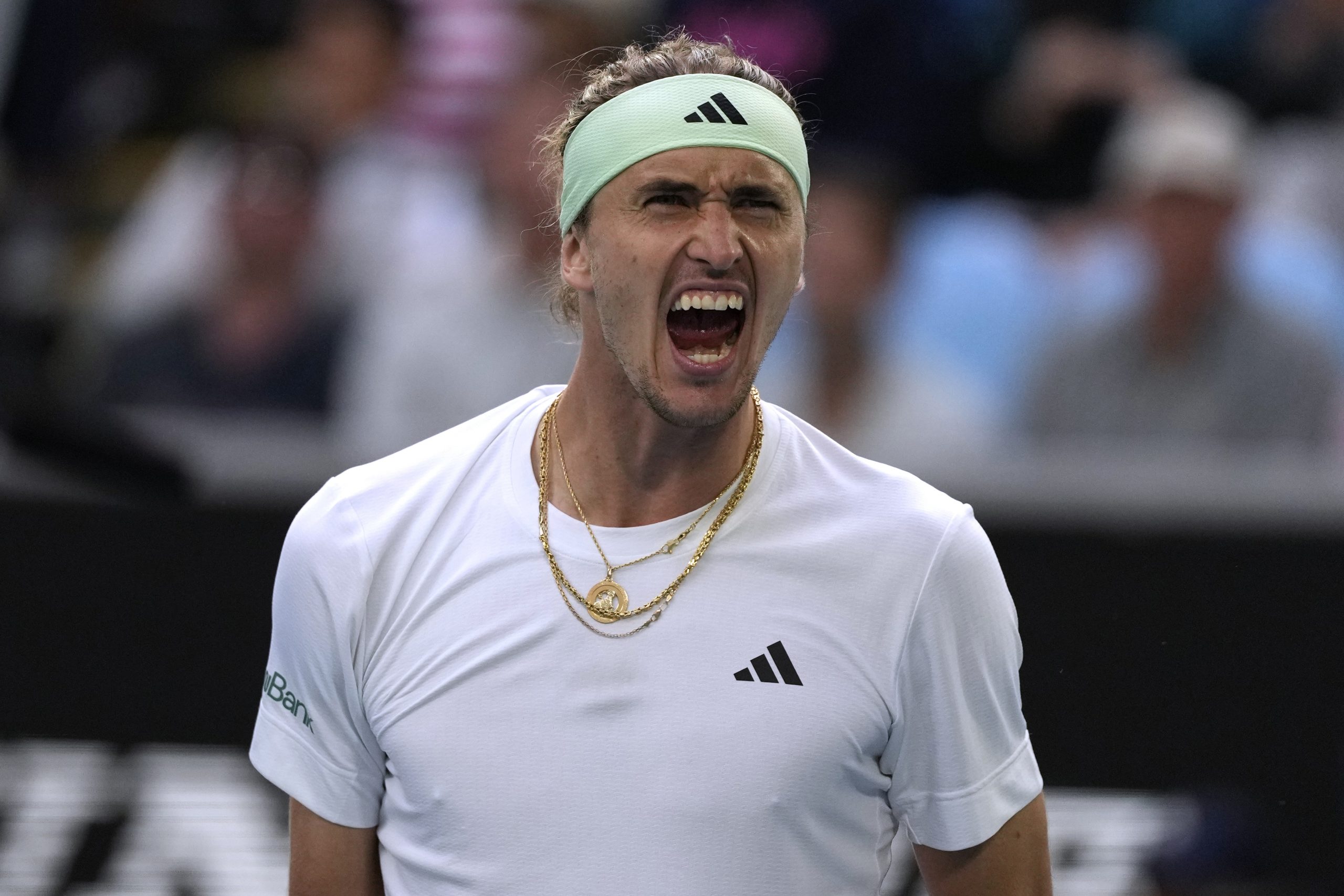 Alexander Zverev of Germany reacts during his fourth round match against Cameron Norrie of Britain at the Australian Open.