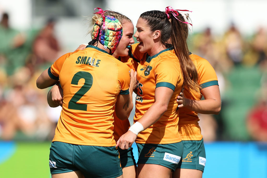 Heidi Dennis of Australia celebrates a try.