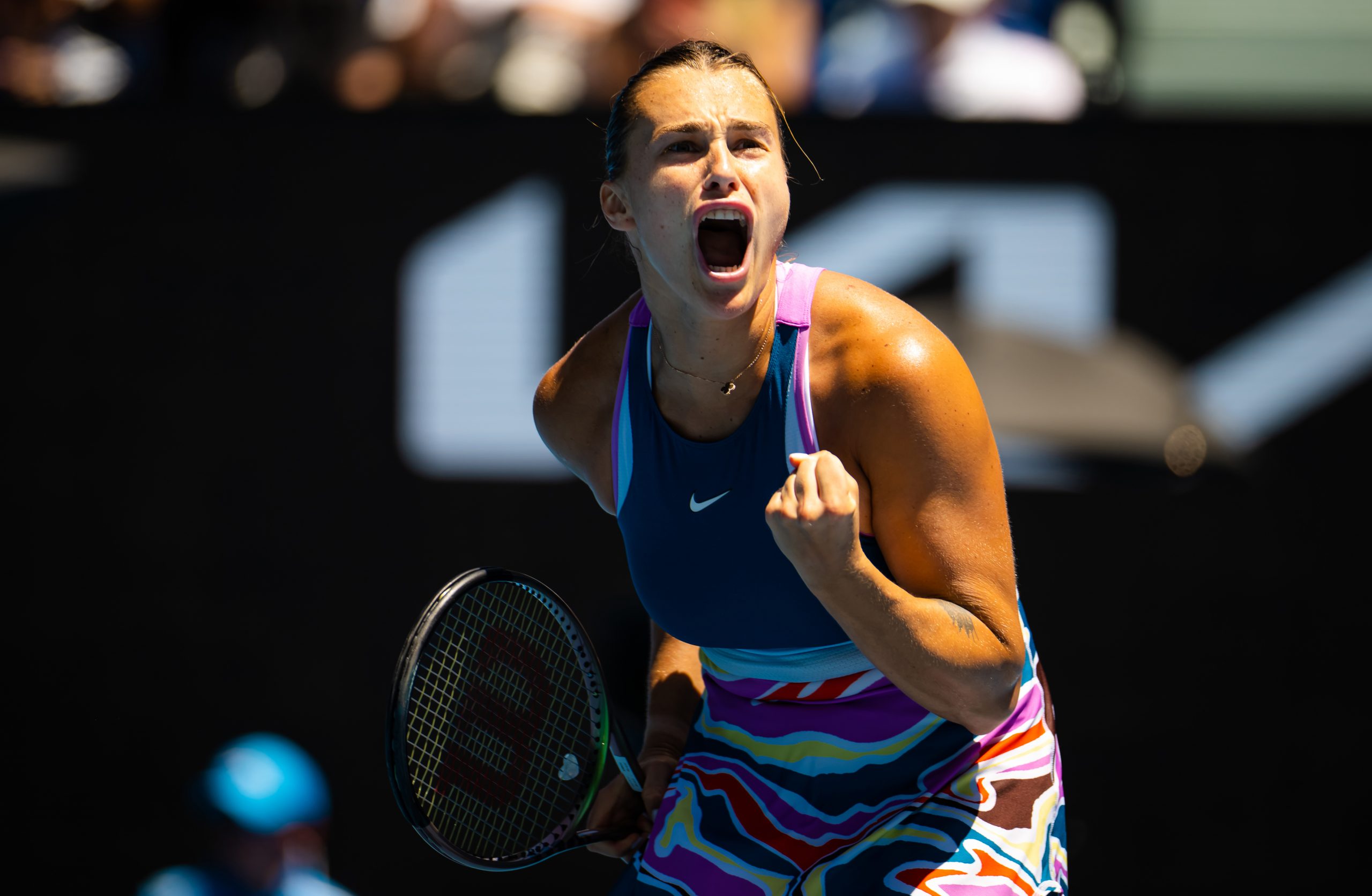 Aryna Sabalenka of Belarus in action against Belinda Bencic of Switzerland.