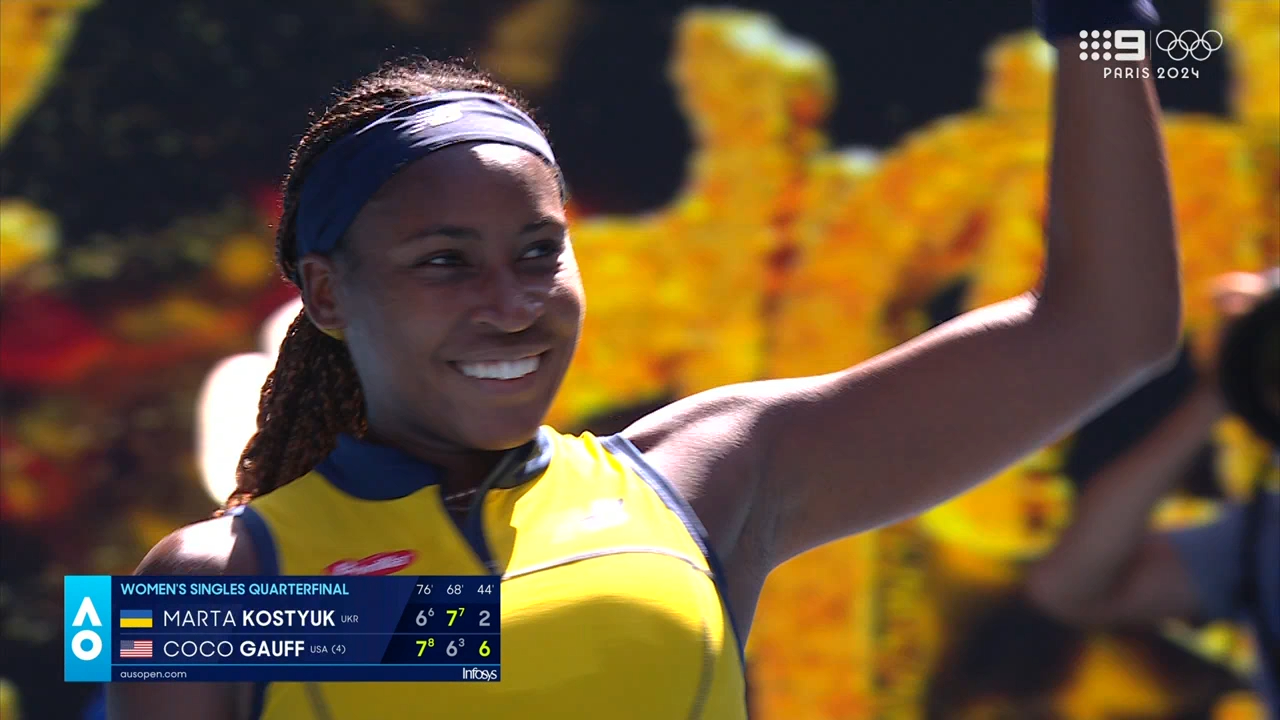 Gauff celebrates after winning tight battle