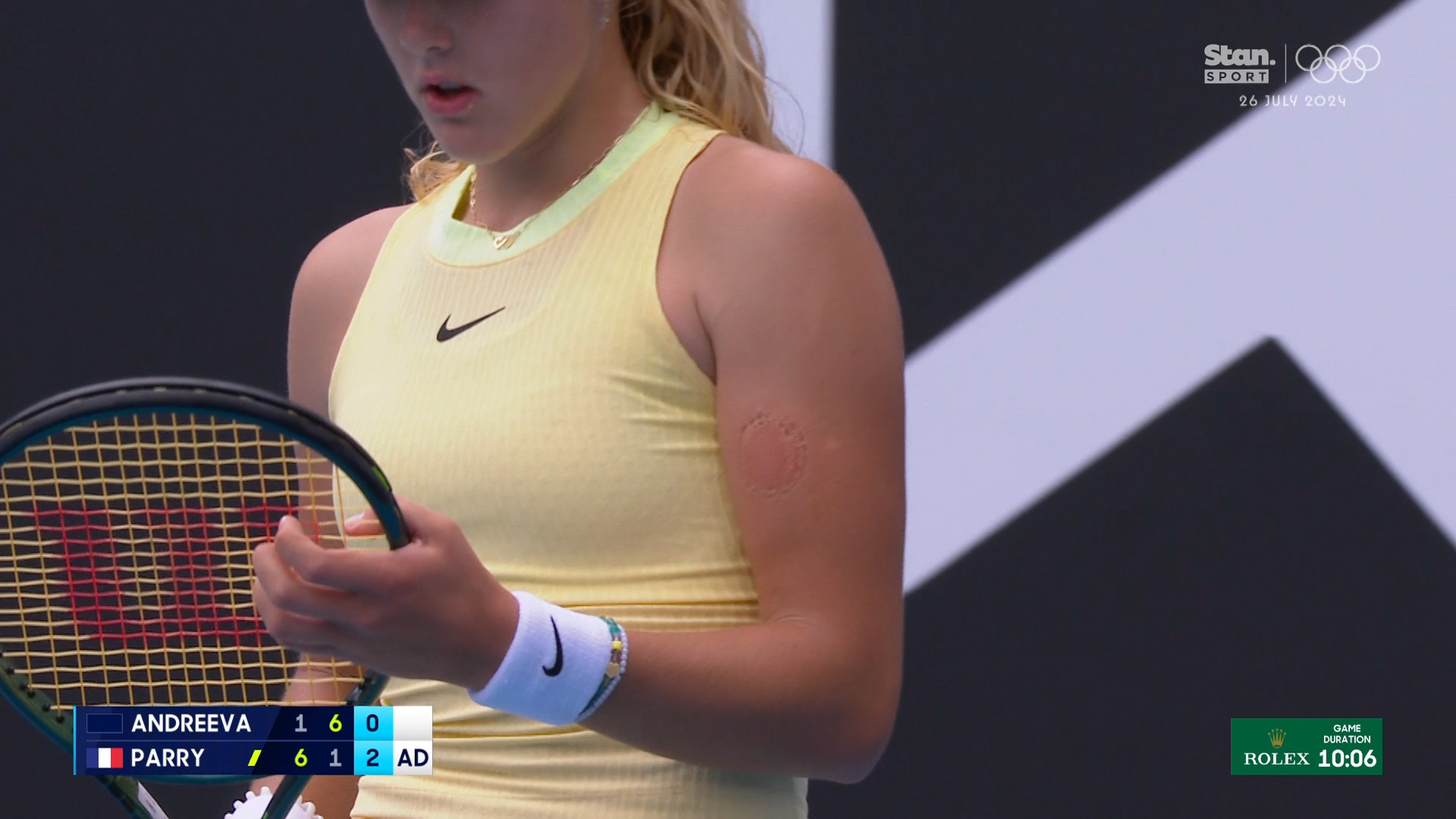 Andreeva bites herself in frustration