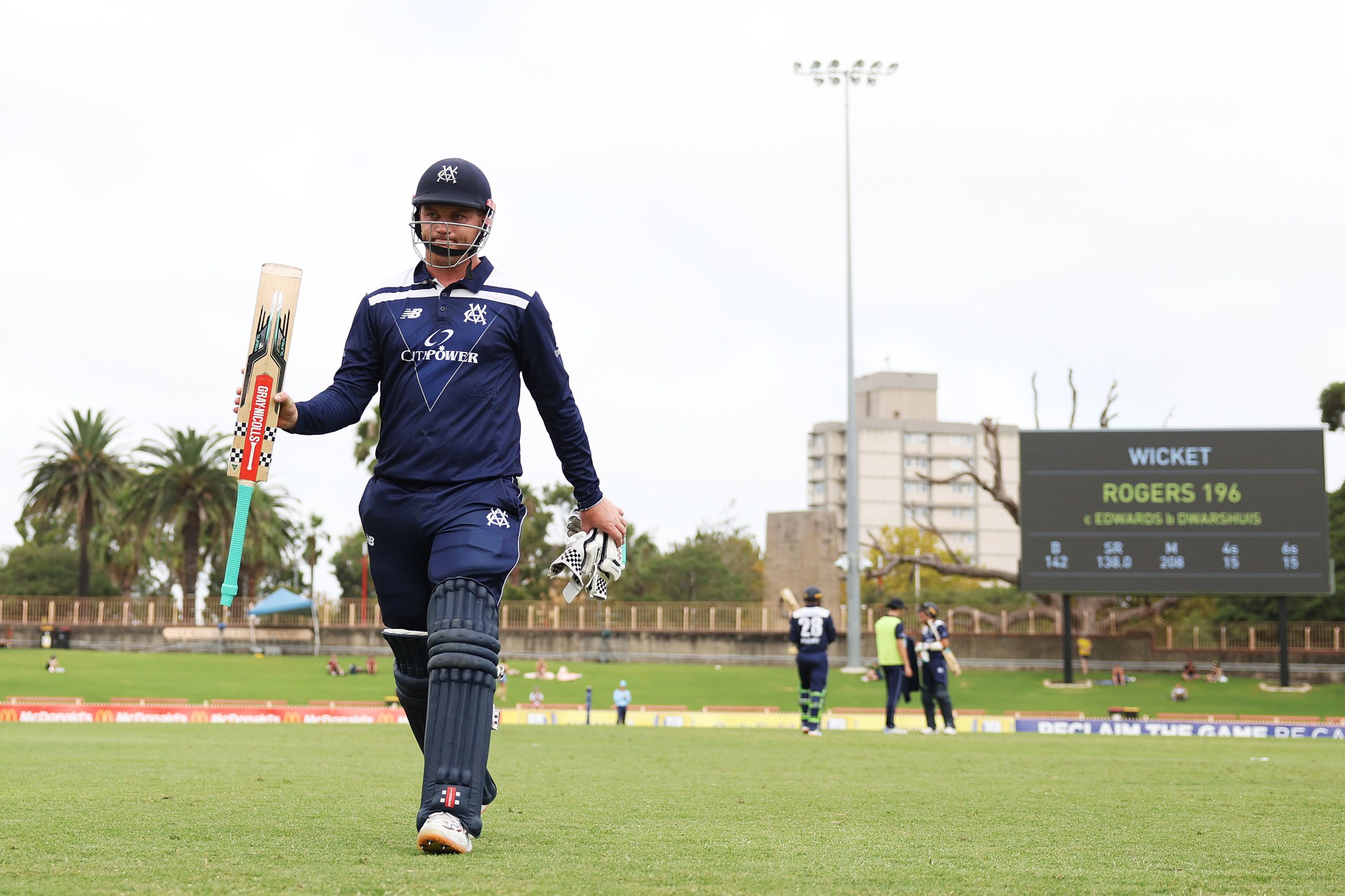 Tom Rogers of Victoria acknowledges the crowd after being dismissed on 196 during the Marsh One Day Cup match between New South Wales and Victoria at North Sydney Oval, on February 14, 2024, in Sydney, Australia. (Photo by Mark Metcalfe/Getty Images)