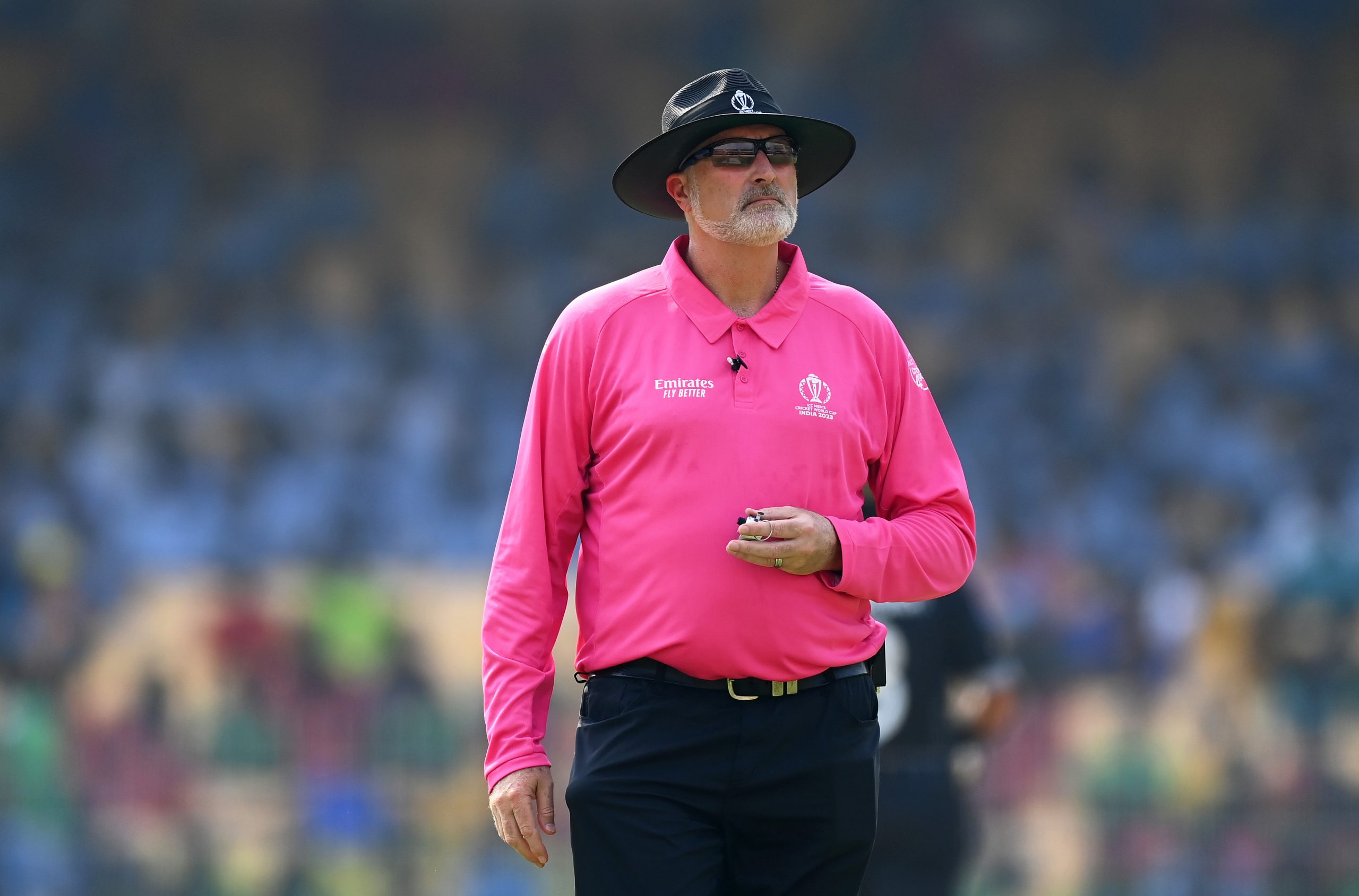 Match Umpire Paul Wilson looks on during the ICC Men's Cricket World Cup India 2023 between New Zealand and Afghanistan at MA Chidambaram Stadium on October 18, 2023 in Chennai, India. (Photo by Alex Davidson-ICC/ICC via Getty Images)