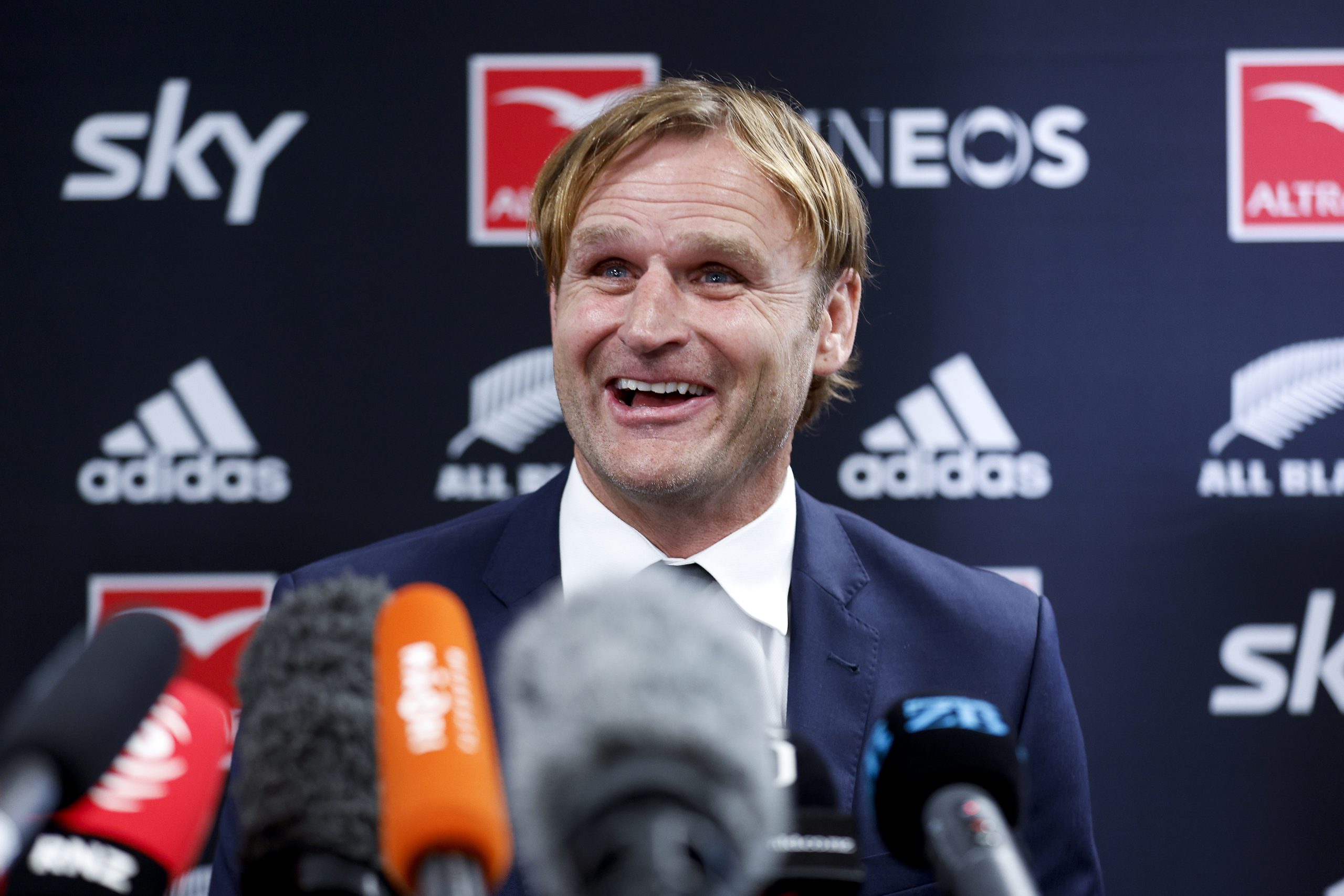 Scott Robertson speaks to media after being announced as the next All Blacks coach.