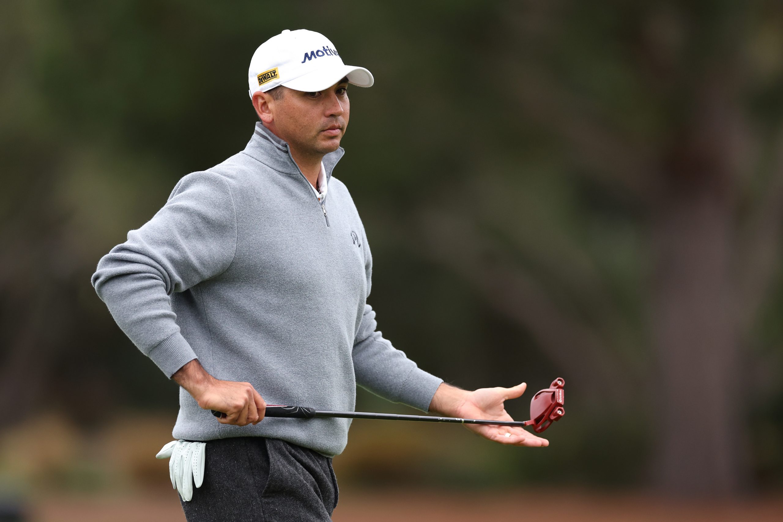 Jason Day of Australia looks on from the second green during the AT&T Pebble Beach Pro-Am at Pebble Beach Golf Links on February 03, 2024 in Pebble Beach, California. (Photo by Christian Petersen/Getty Images)