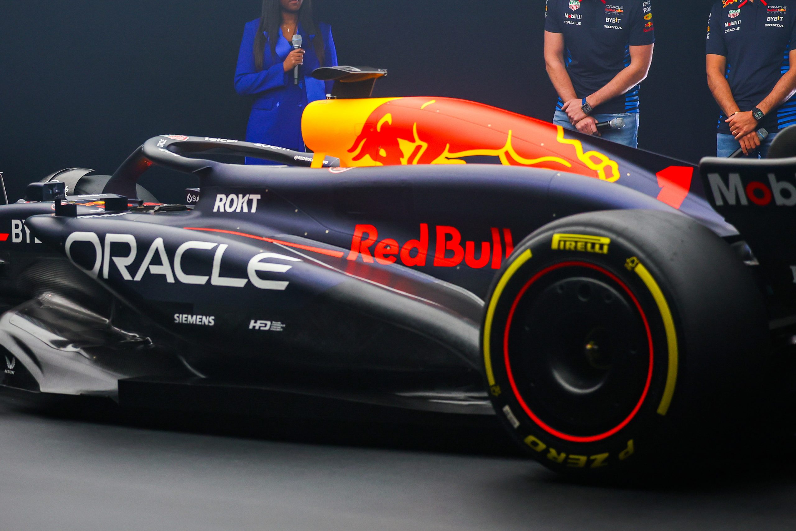 A close-up view of the side pods and high engine cover gulleys.