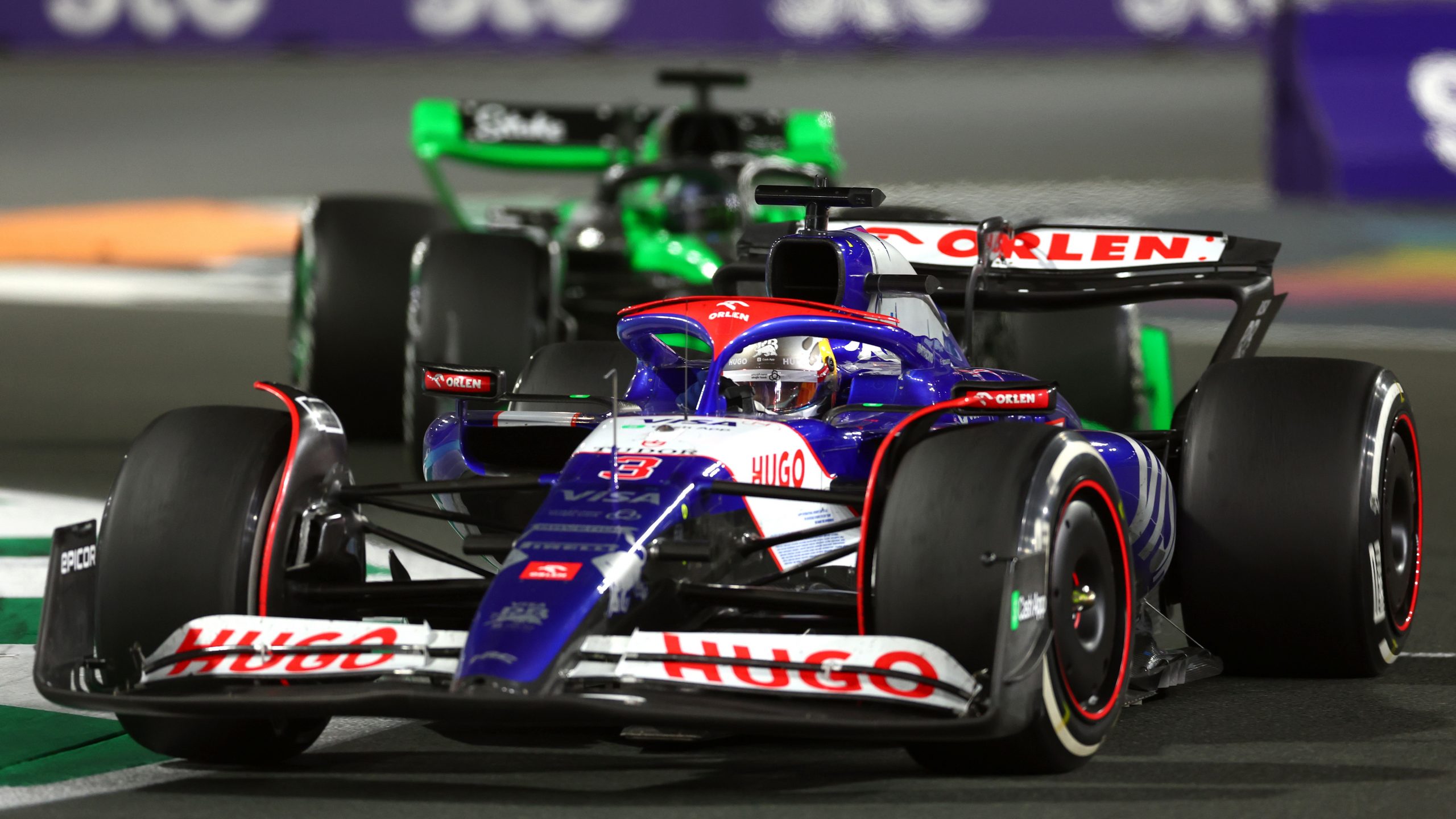 Daniel Ricciardo of Australia driving the (3) Visa Cash App RB VCARB 01 on track during the F1 Grand Prix of Saudi Arabia at Jeddah Corniche Circuit on March 09, 2024 in Jeddah, Saudi Arabia. (Photo by Bryn Lennon - Formula 1/Formula 1 via Getty Images)