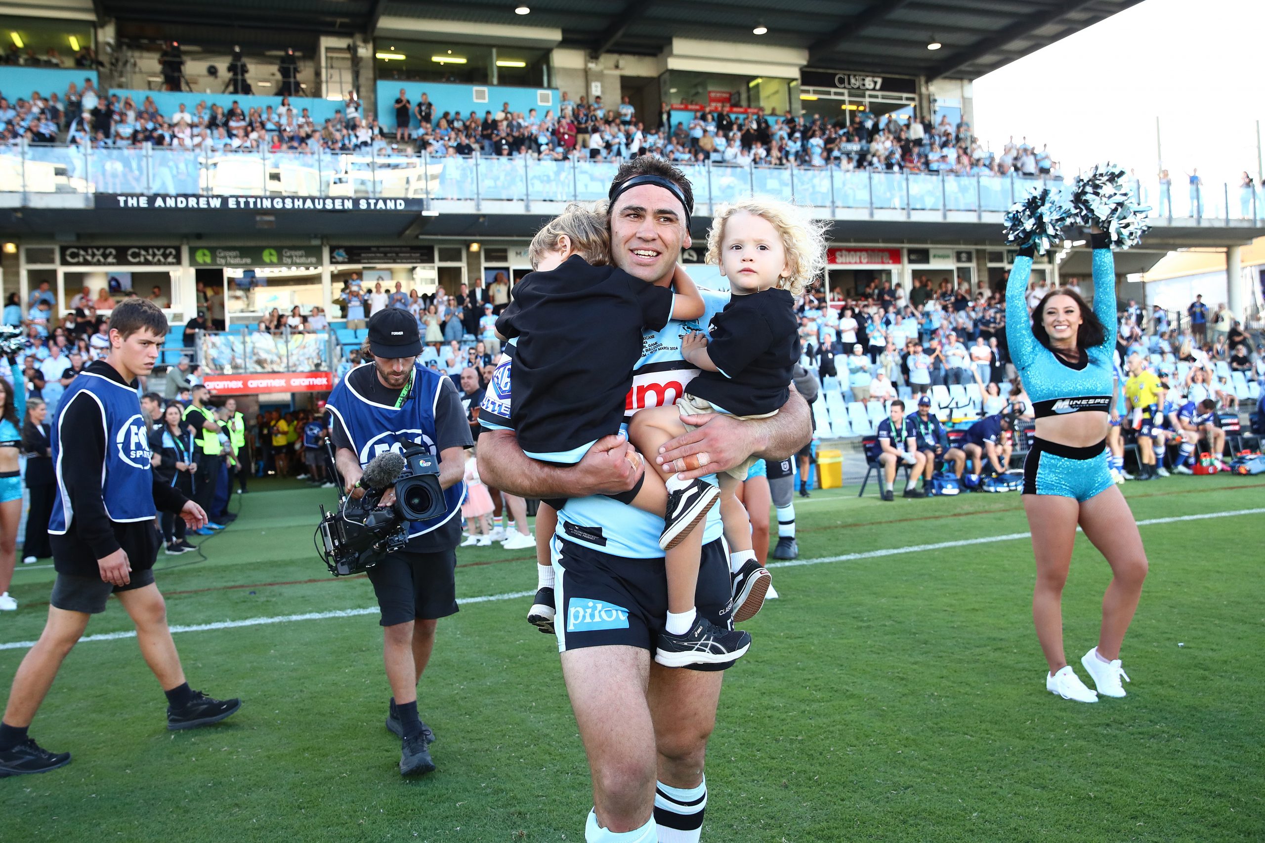 Sharks enforcer Dale Finucane played his 250th NRL game against the Bulldogs on Friday night. Photo: NRL Photos / Brett Costello