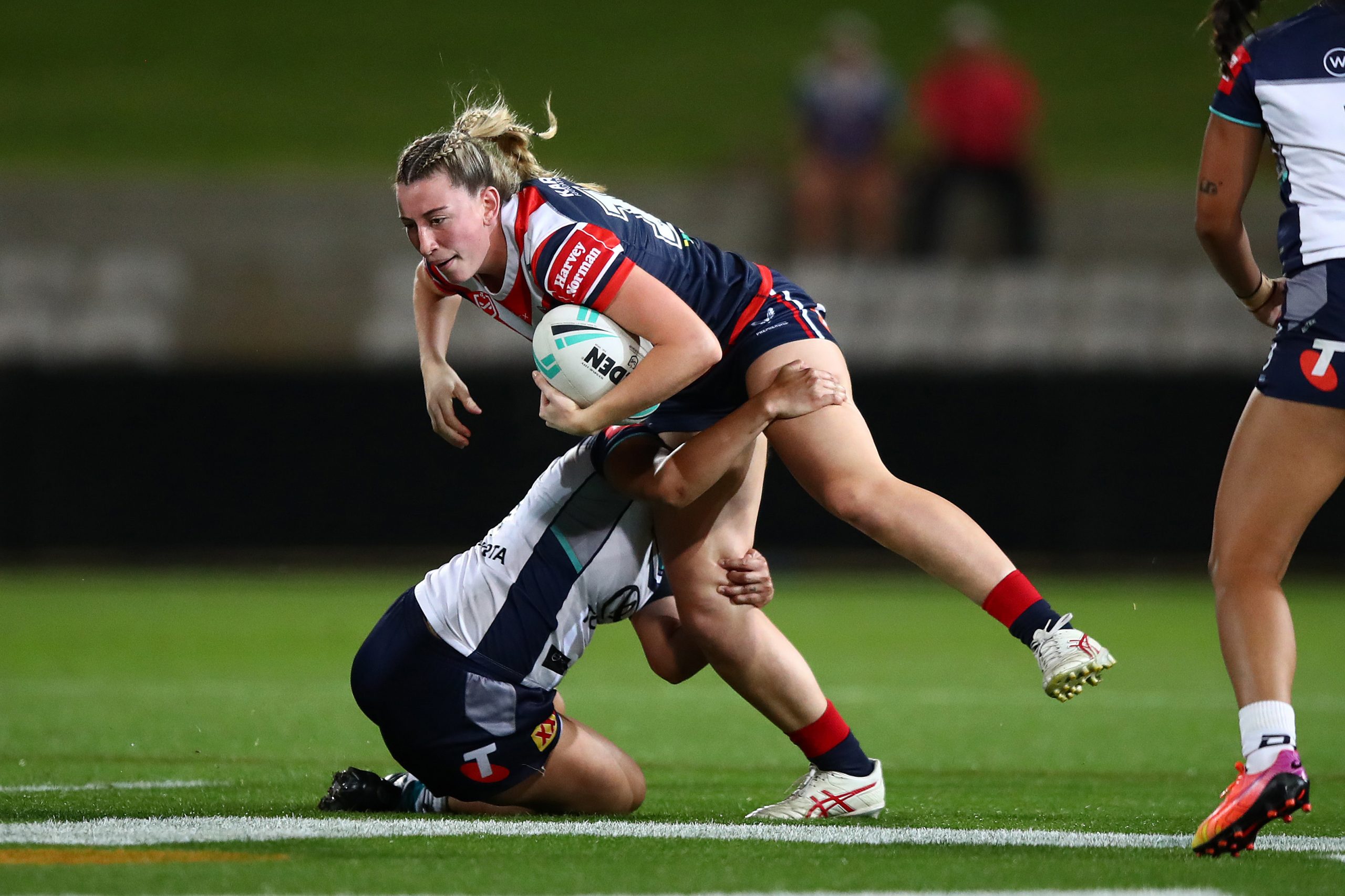 Mia Wood in action for the Roosters v Cowboys Round 9 NRLW match at Netstrata Jubilee Oval, Kogarah. Photo: NRL Photos / Brett Costello
