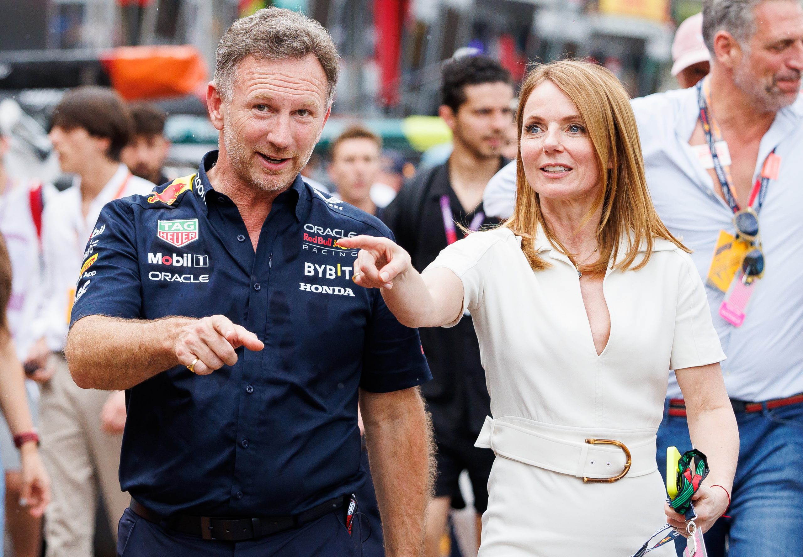Christian Horner of Great Britain and Red Bull Racing with his wife during the F1 Grand Prix of Monaco at Circuit de Monaco 