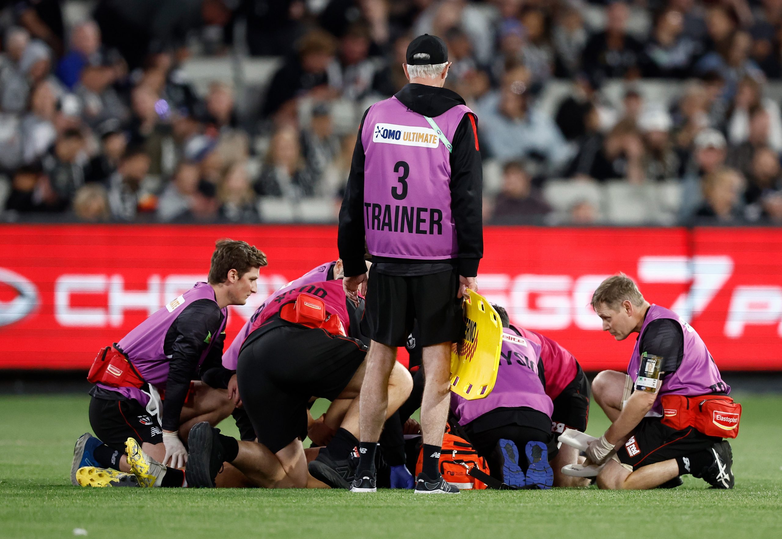Trainers gathered around Wood.
