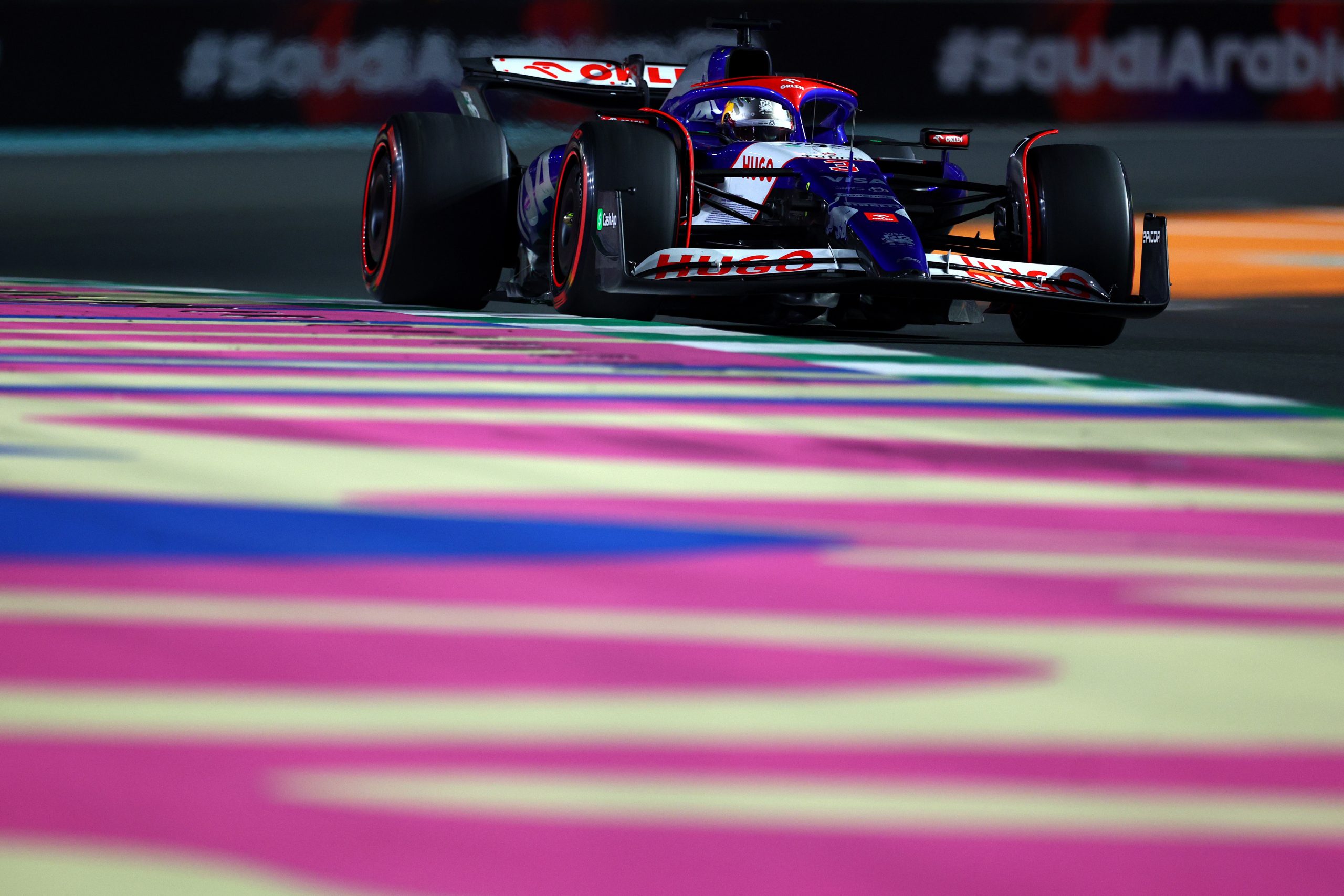 Daniel Ricciardo of Australia driving the (3) Visa Cash App RB VCARB 01 on track during practice ahead of the F1 Grand Prix of Saudi Arabia at Jeddah Corniche Circuit on March 07, 2024 in Jeddah, Saudi Arabia. (Photo by Clive Rose/Getty Images)