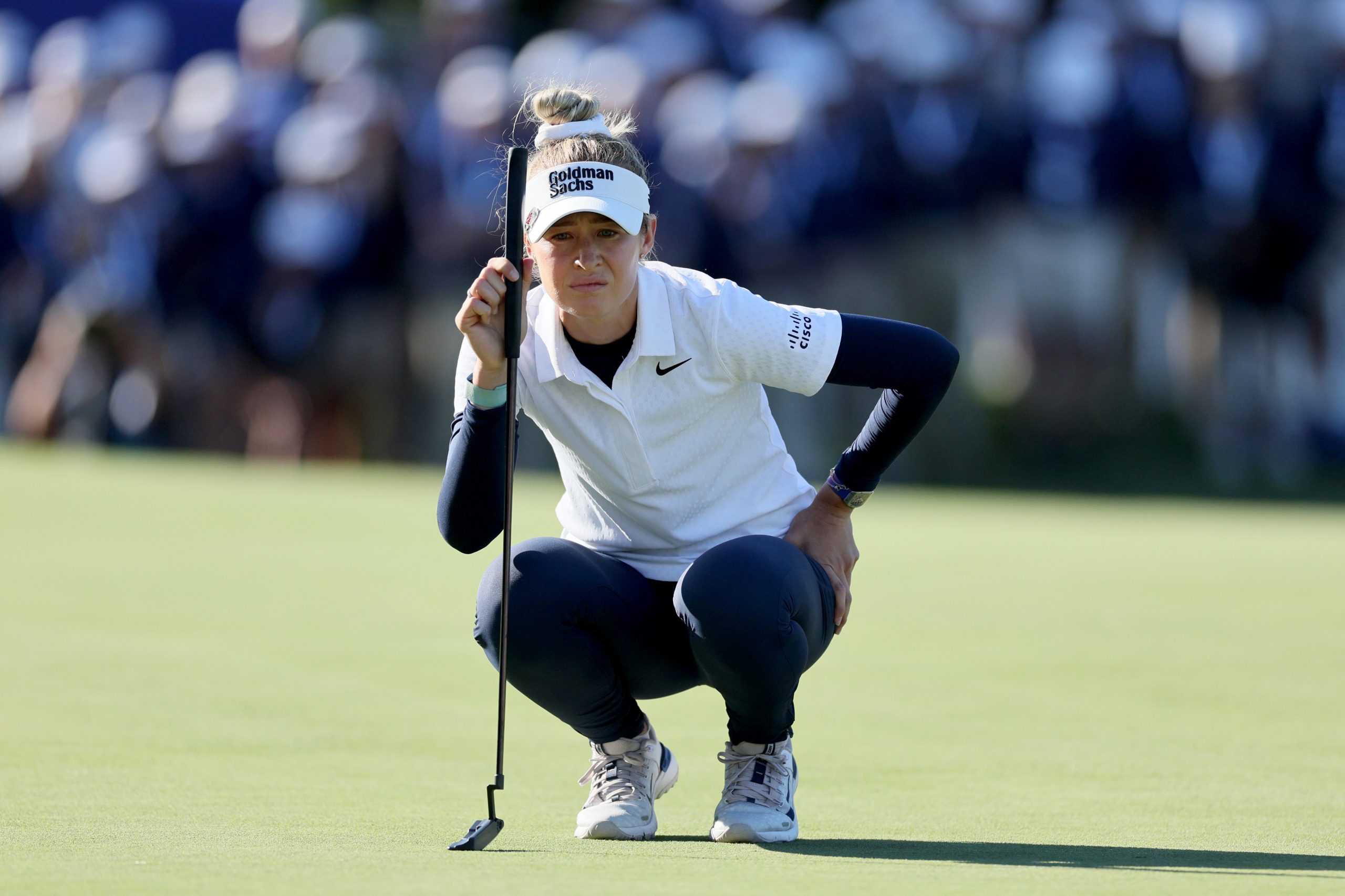 Nelly Korda of the United States lines up a putt at The Chevron Championship.