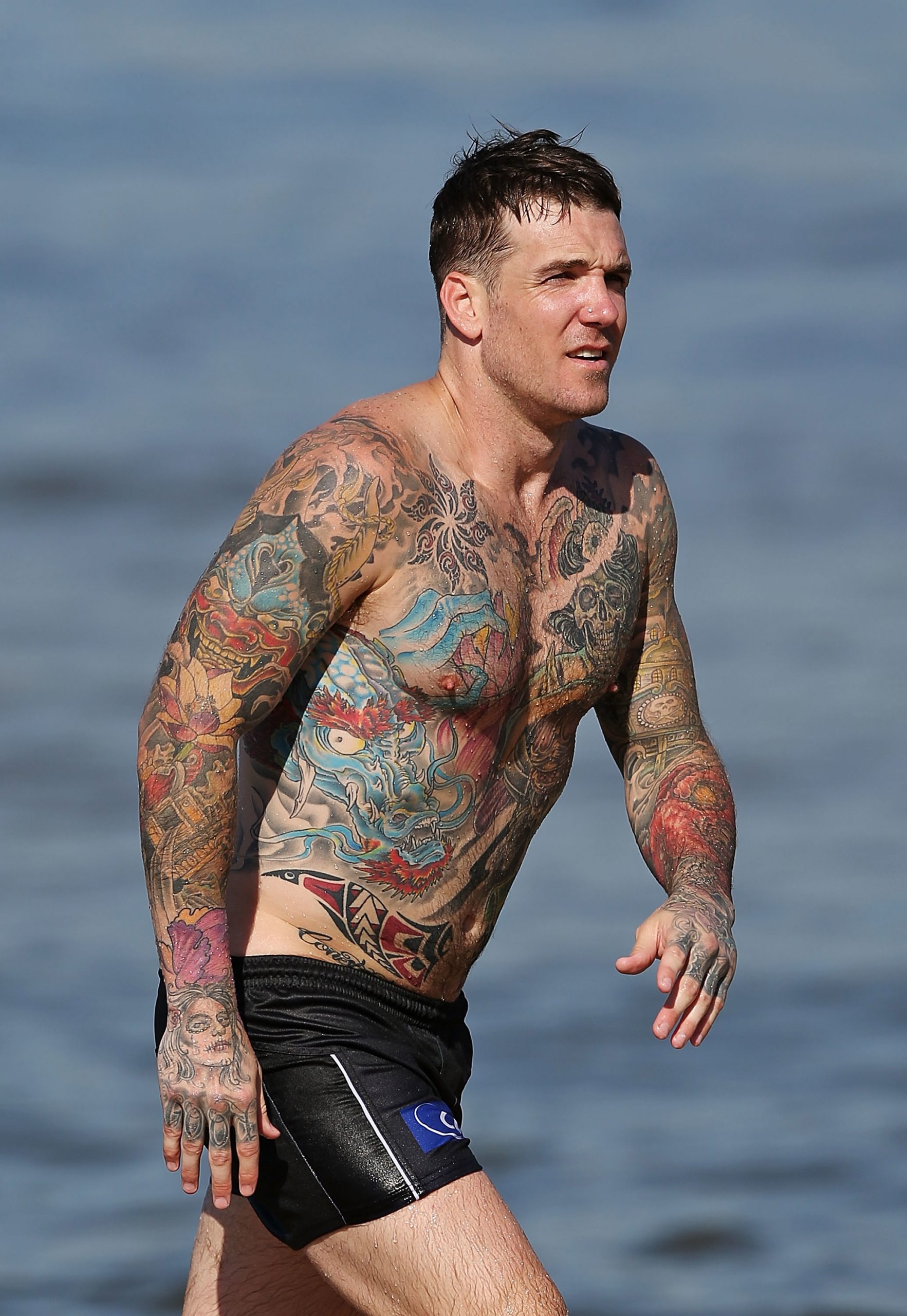 Dane Swan during a Collingwood Magpies training session at St Kilda Sea Baths.