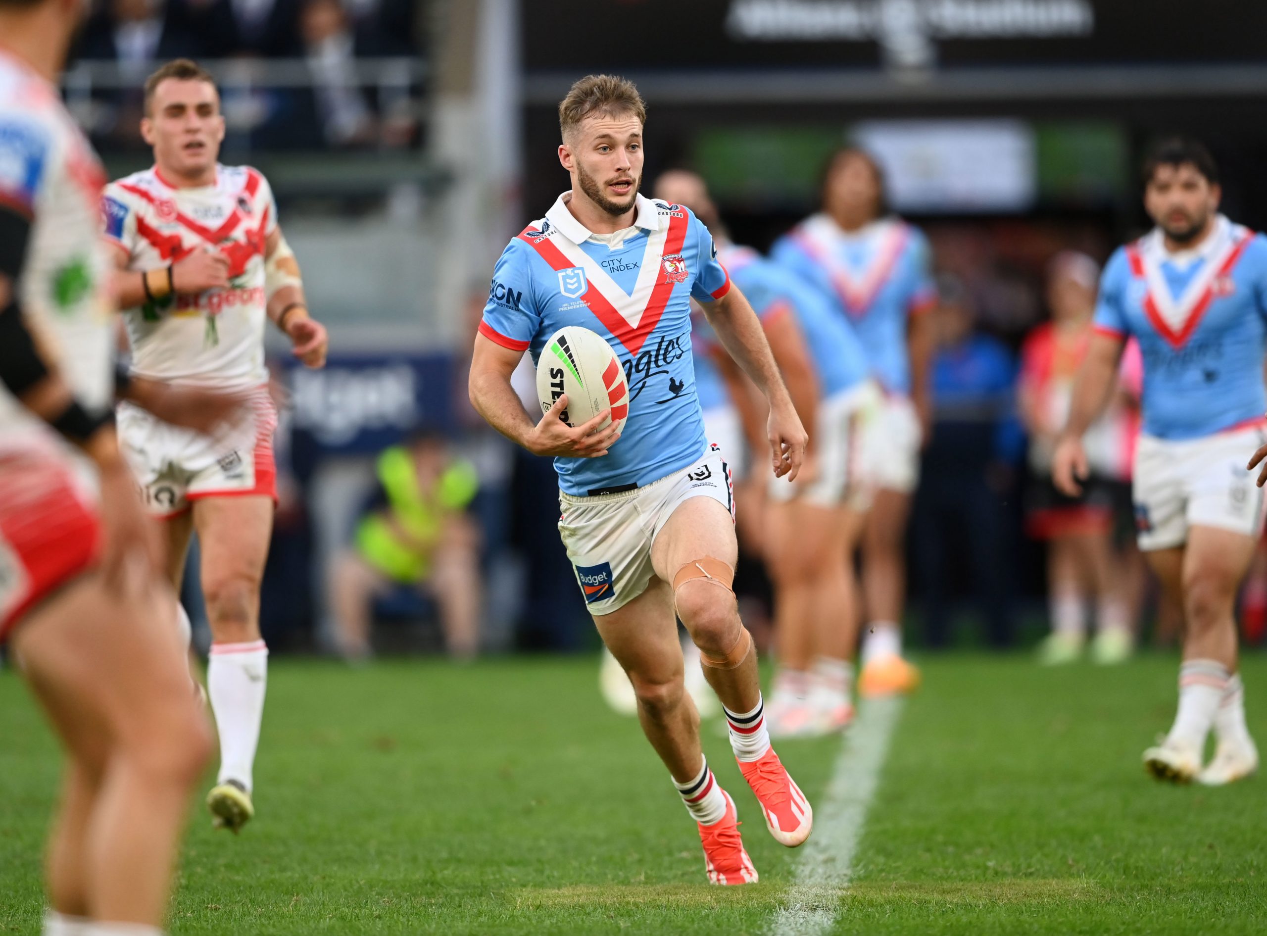 Sam Walker during the Anzac Day clash between the Roosters and Dragons.