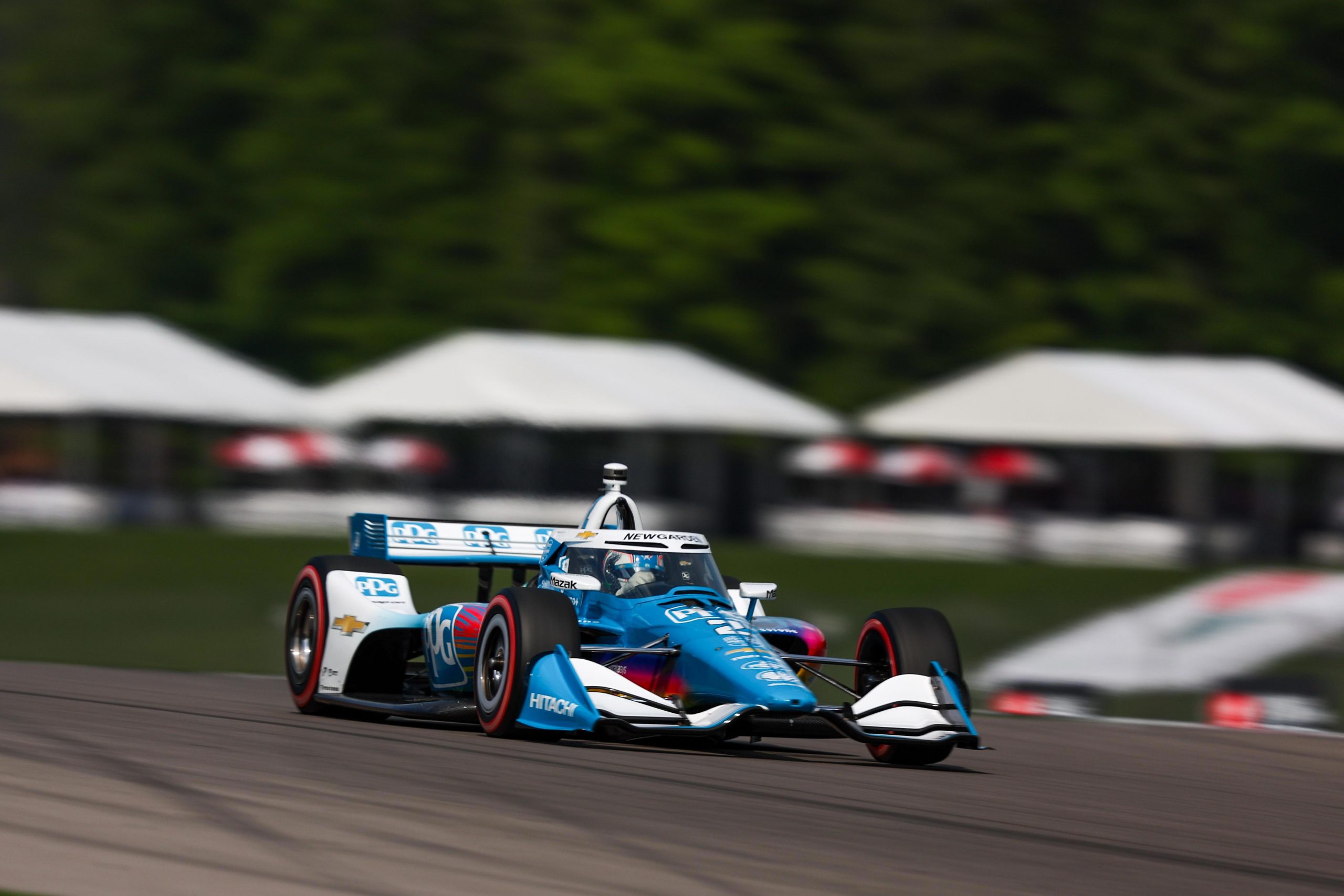 Team Penske driver Josef Newgarden on track at Barber Motorsport Park.