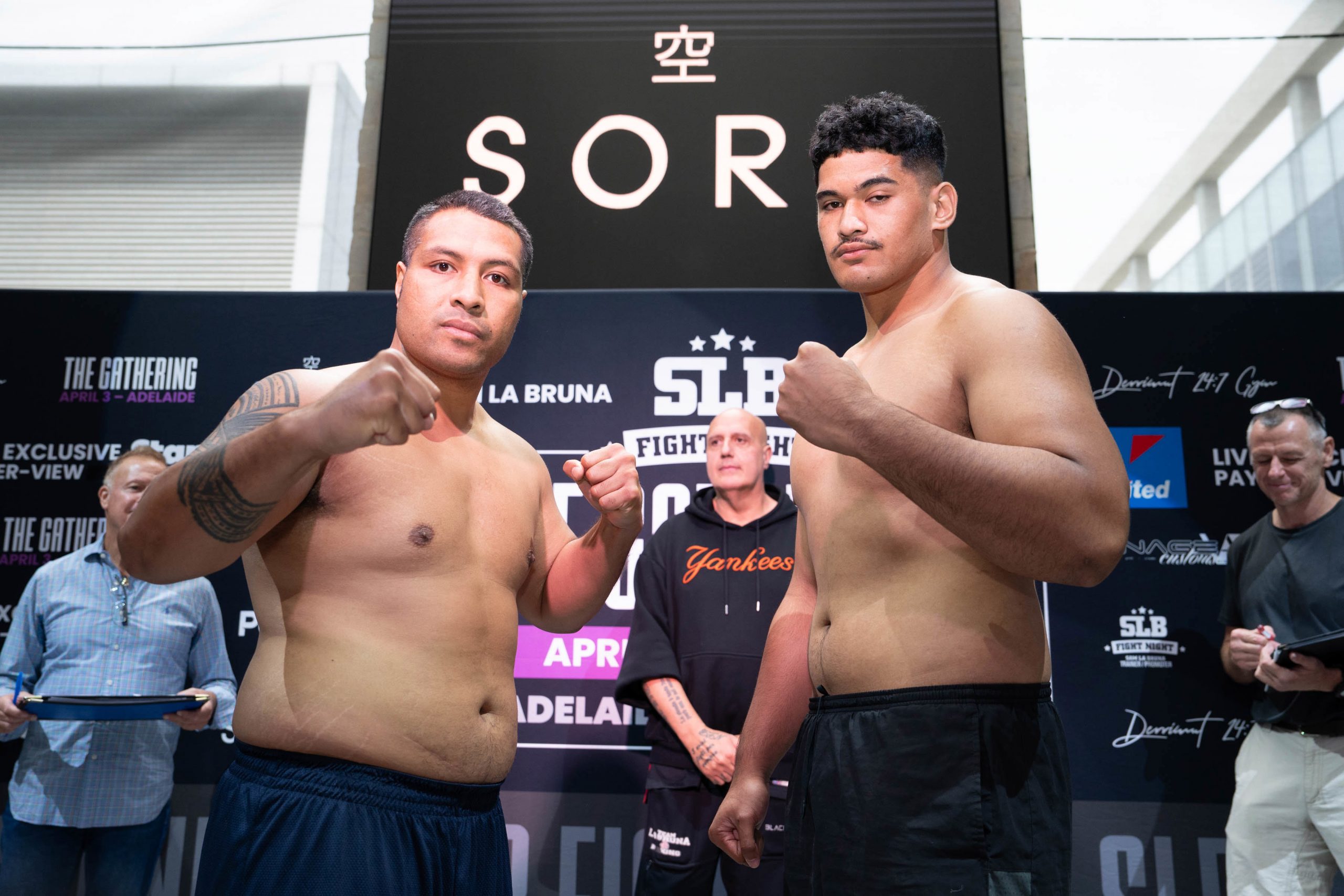 Joe Agelia and Alex Leapai Jr square off.