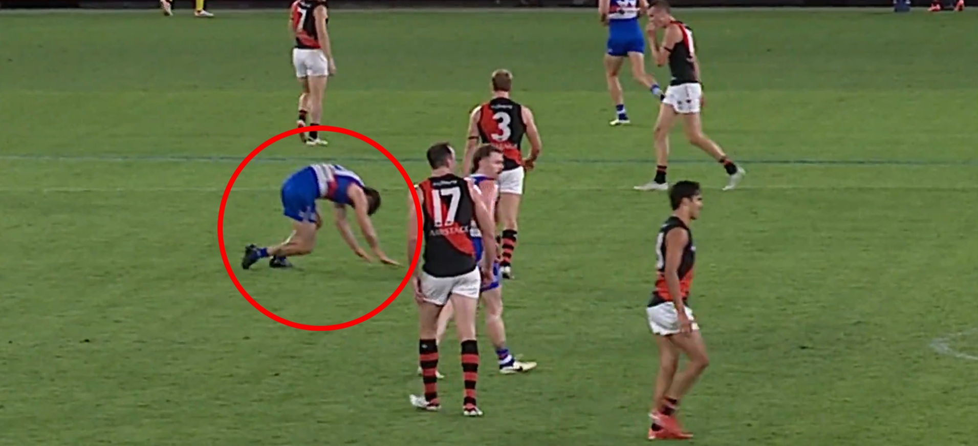 Tom Liberatore slumped to the ground unexpectedly during the Bulldogs' loss to the Bombers.