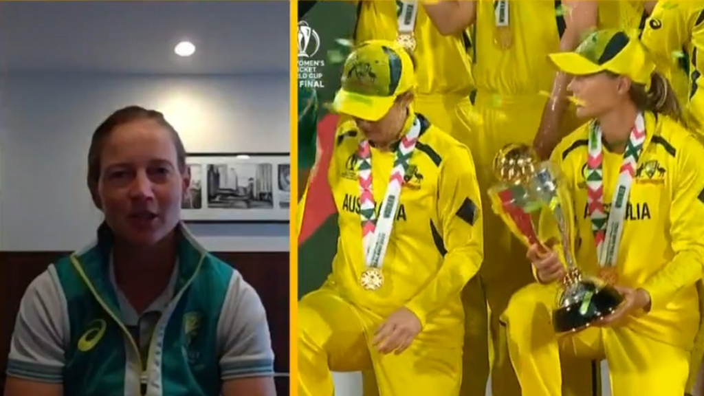 Lanning celebrates Australia's World Cup win