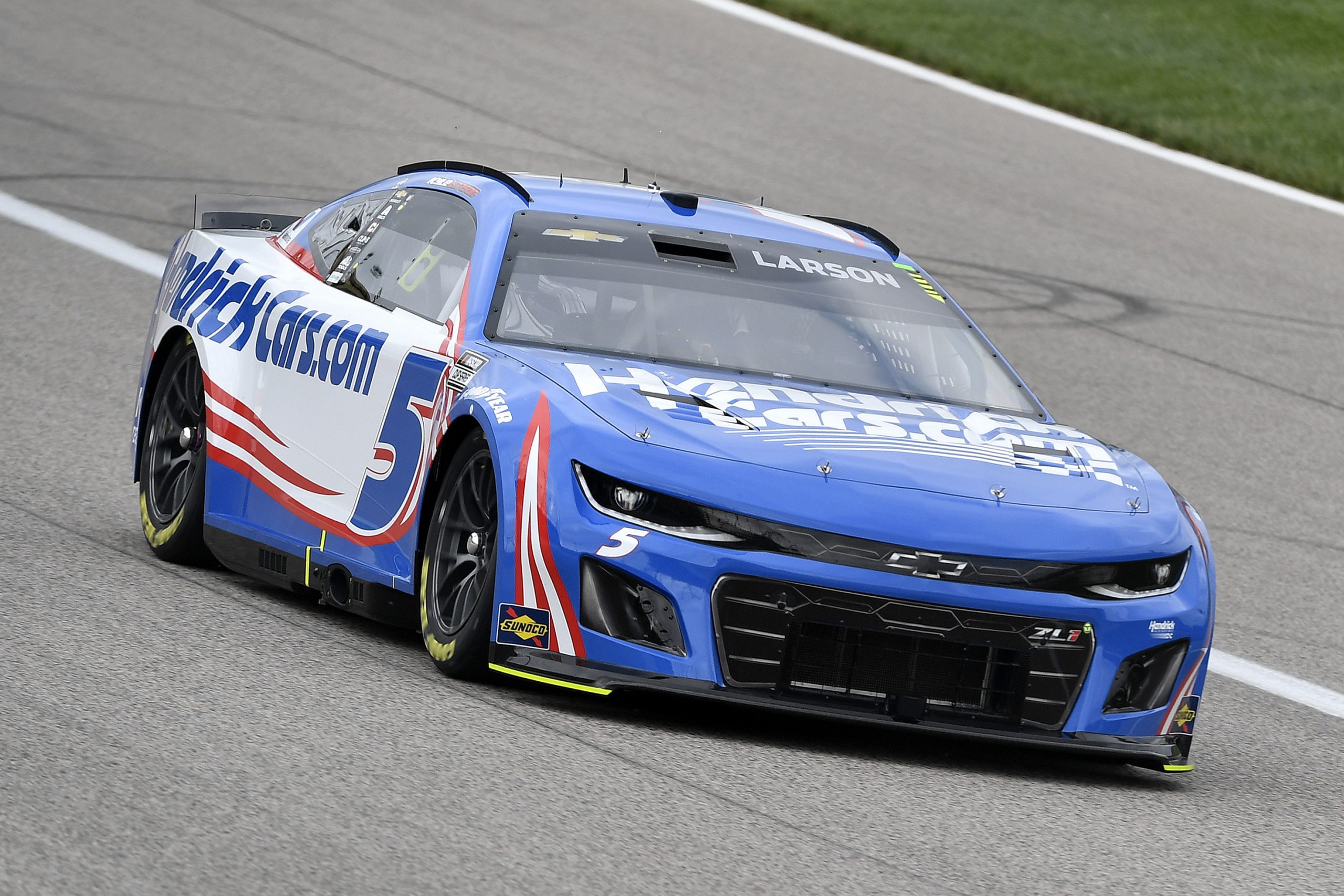 Kyle Larson in the No.5 Chevrolet Camaro he races in the NASCAR Cup Series.