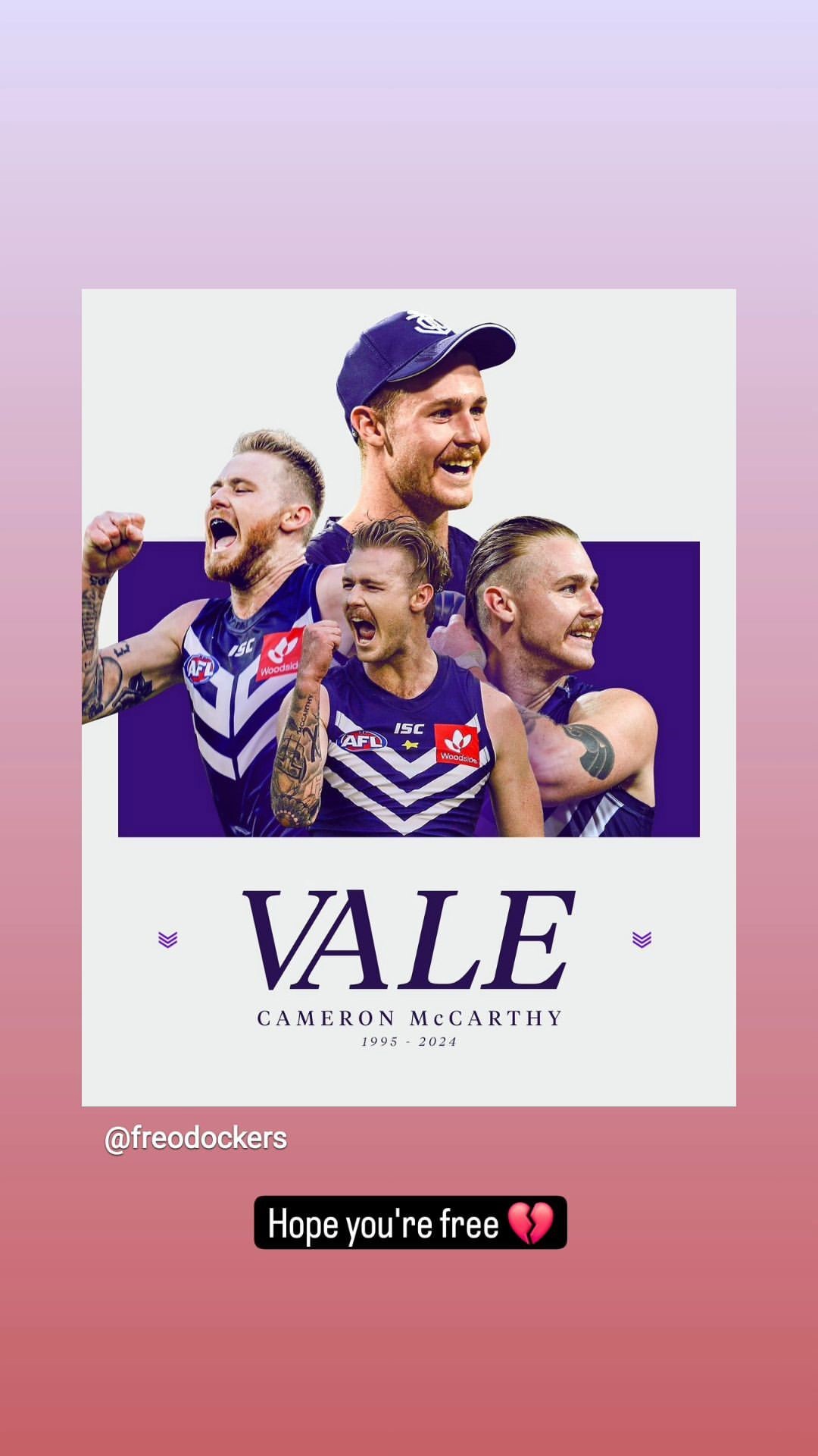 Nat Fyfe paid tribute to his former teammate Cam McCarthy on Instagram.