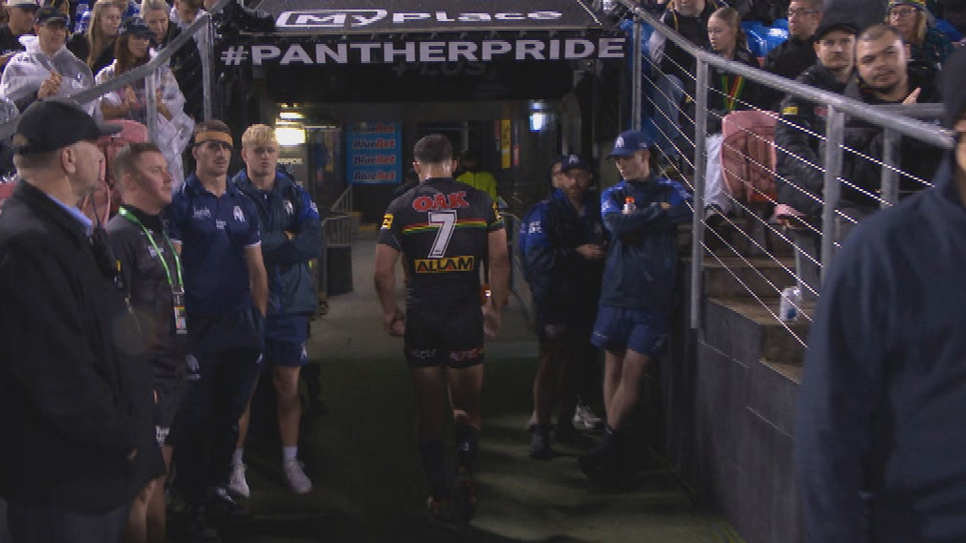 Nathan Cleary went straight up the tunnel after coming from the field against the Bulldogs.