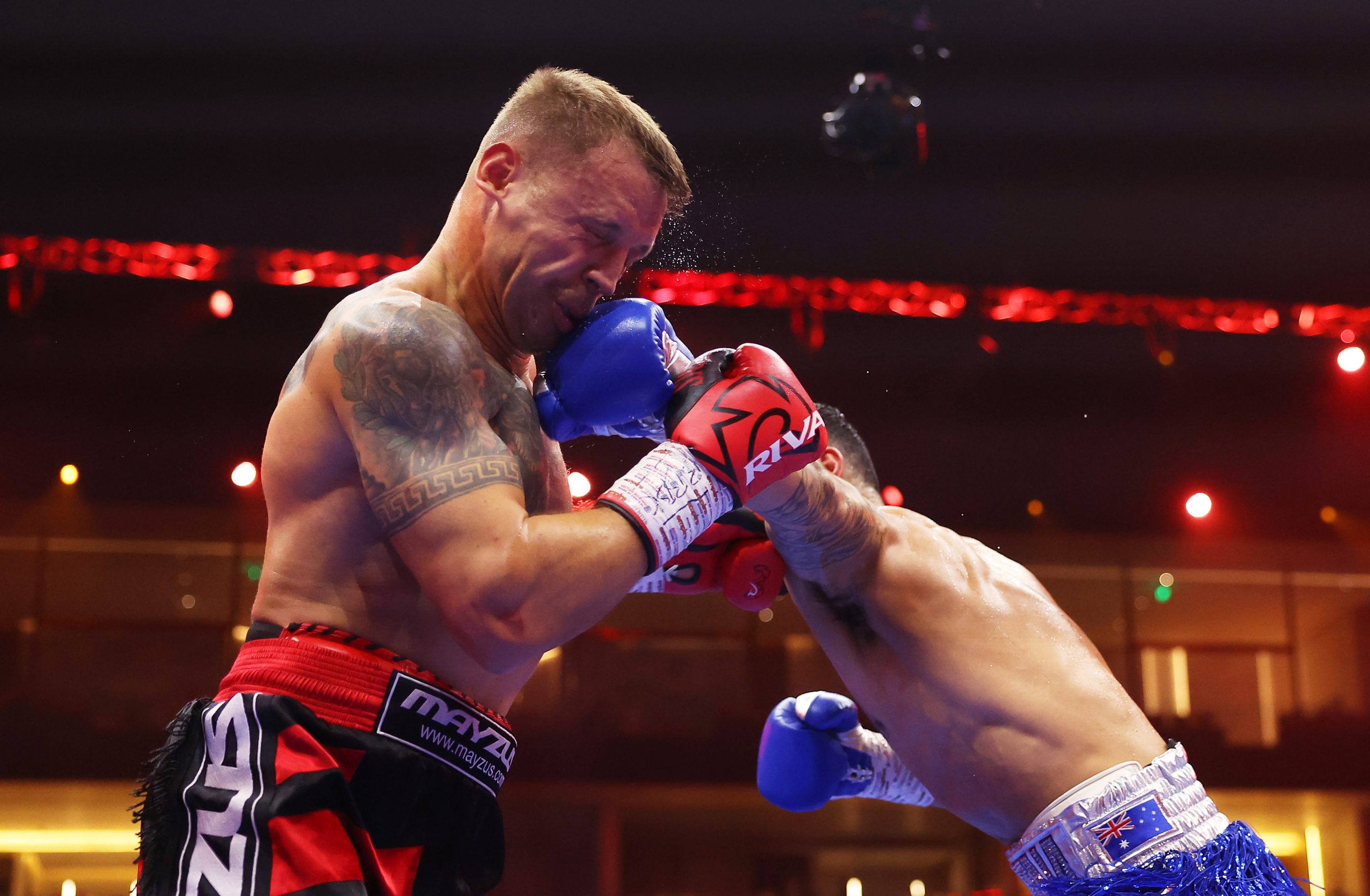 Jai Opetaia punches Mairis Briedis during the IBF World Cruiserweight title fight between Jai Opetaia and Mairis Briedis at Kingdom Arena on May 18, 2024 in Riyadh, Saudi Arabia. (Photo by Richard Pelham/Getty Images)