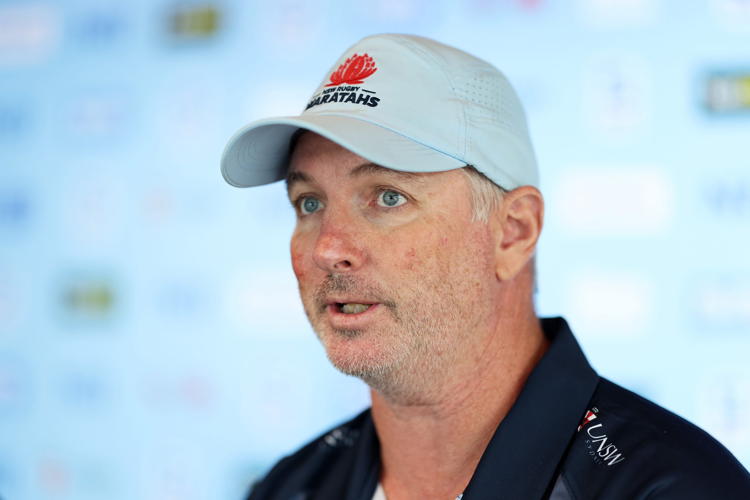 Waratahs coach Darren Coleman speaks to the media.