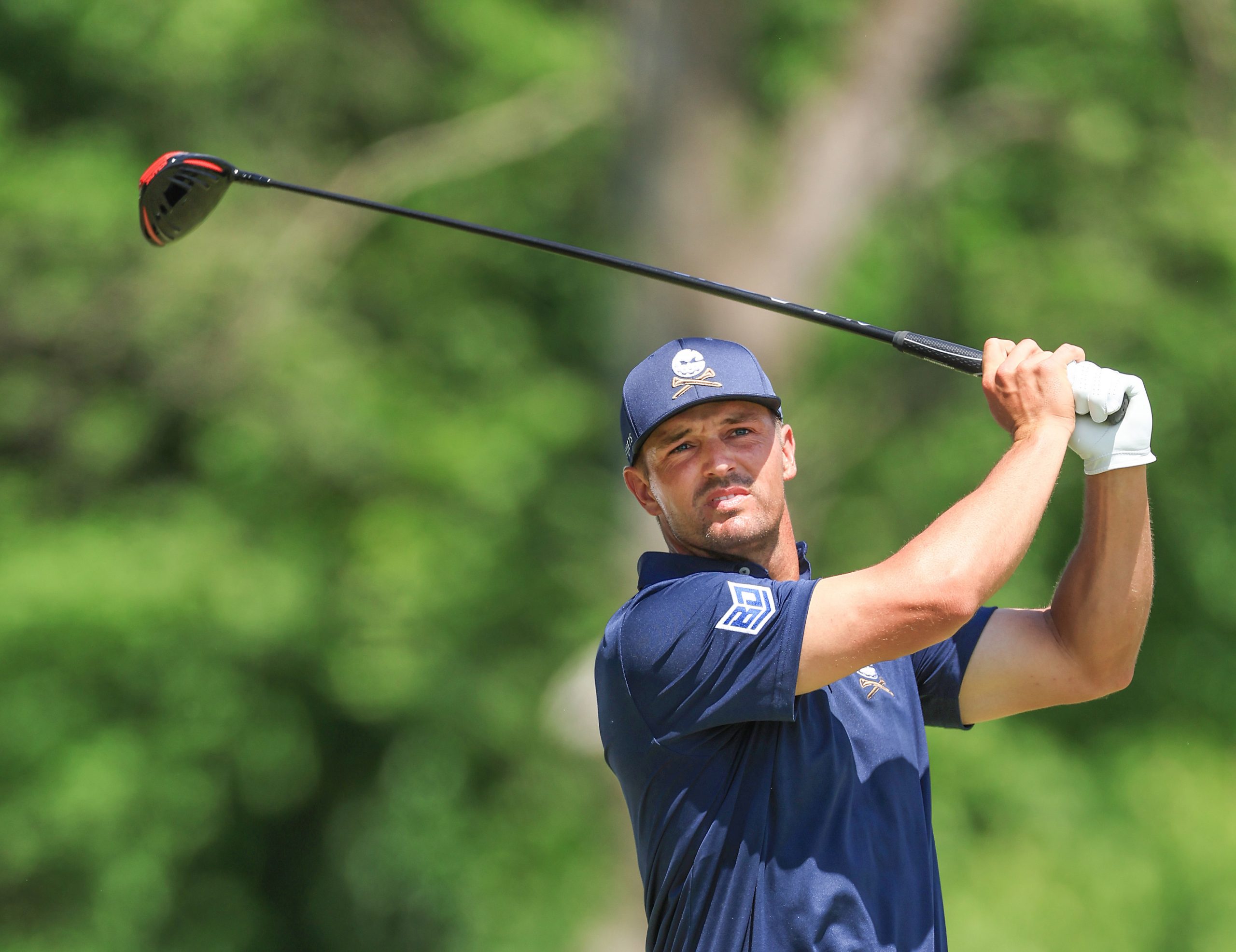 Bryson DeChambeau of The United States plays his tee shot on the fifth hole during the final round of the 2024 PGA Championship at Valhalla Golf Club on May 19, 2024 in Louisville, Kentucky. (Photo by David Cannon/Getty Images)