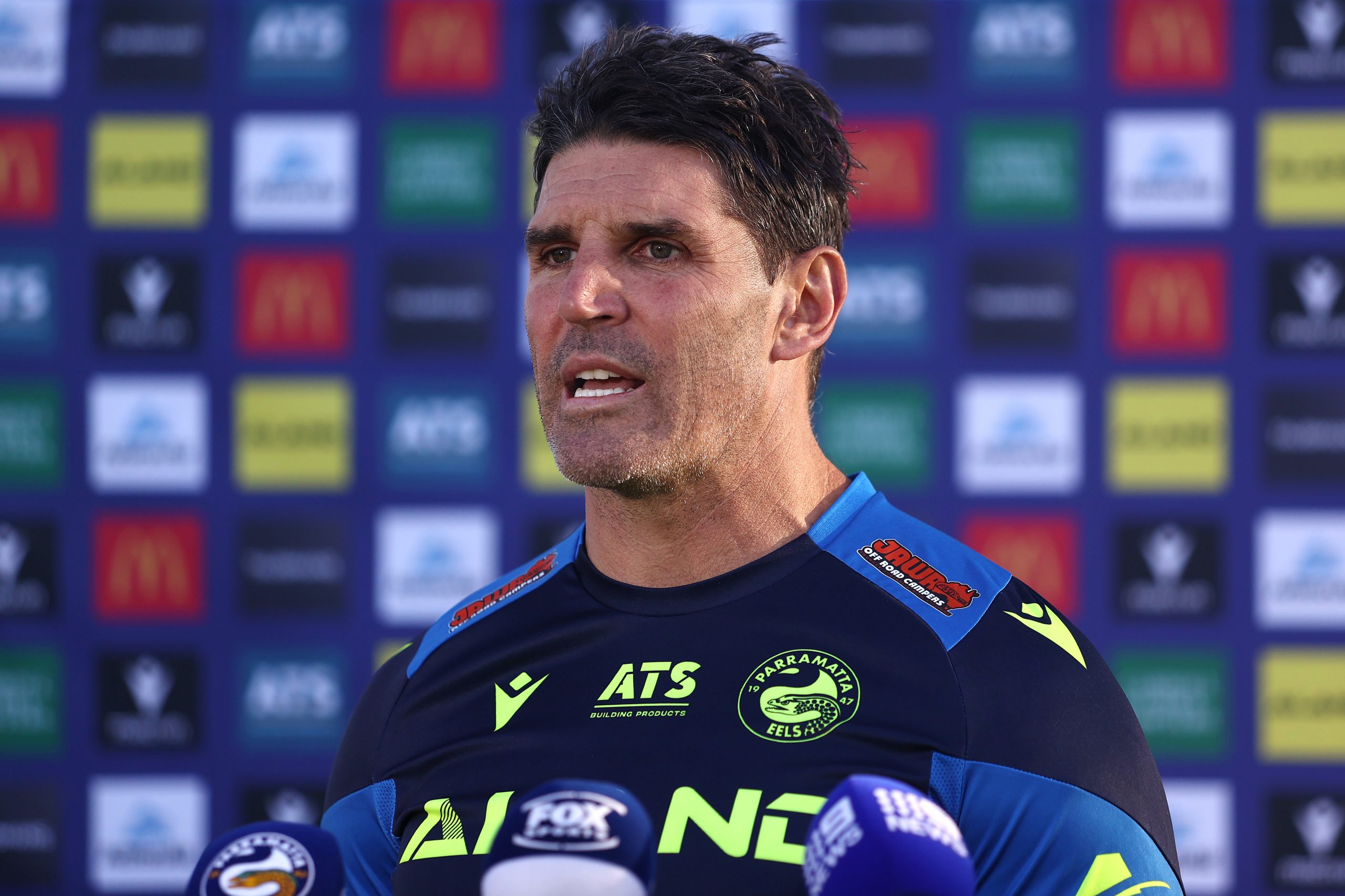 Interim head coach of Parramatta Trent Barrett speaks to the media.